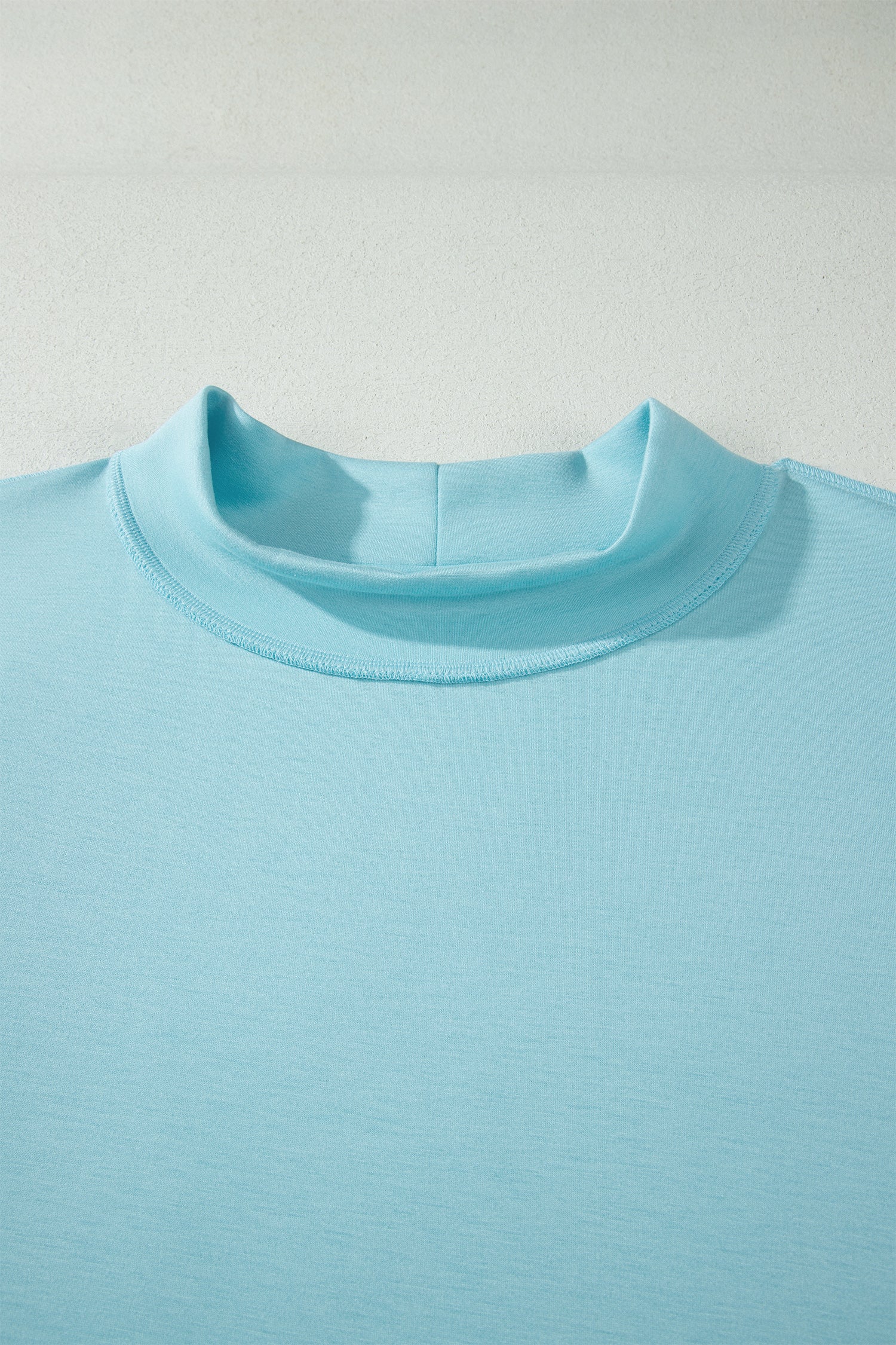 Mist Blue Solid Color Mock Neck Half Sleeve Top Plus Size 2pcs Short Set-Plus Size/Plus Size Loungewear-[Adult]-[Female]-2022 Online Blue Zone Planet