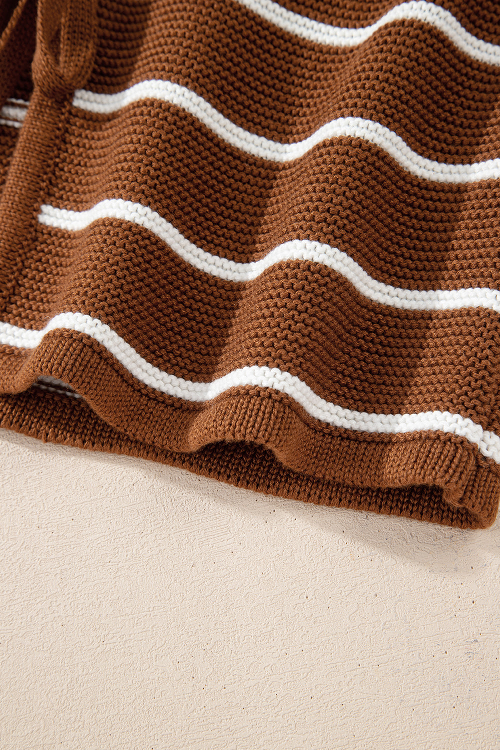 Chestnut Tie Front Striped Knit V Neck Cardigan Sweater-Sweaters & Cardigans/Cardigans-[Adult]-[Female]-2022 Online Blue Zone Planet