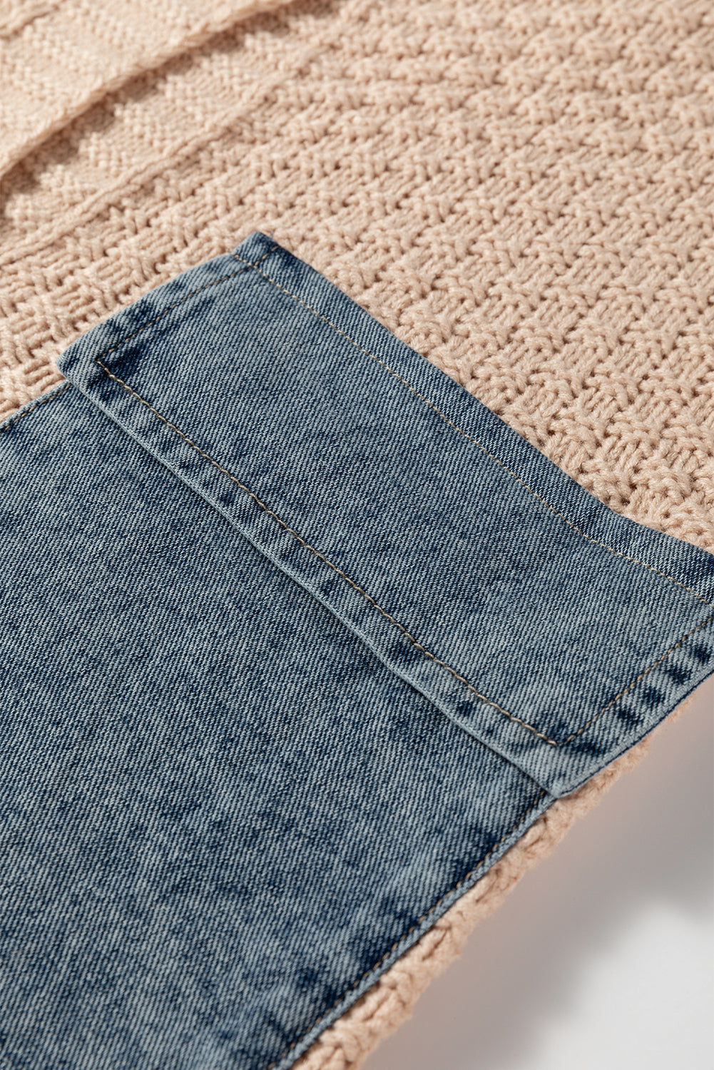 Smoke Gray Open Front Knitted Denim Pocket Patchwork Cardigan-Sweaters & Cardigans/Cardigans-[Adult]-[Female]-2022 Online Blue Zone Planet