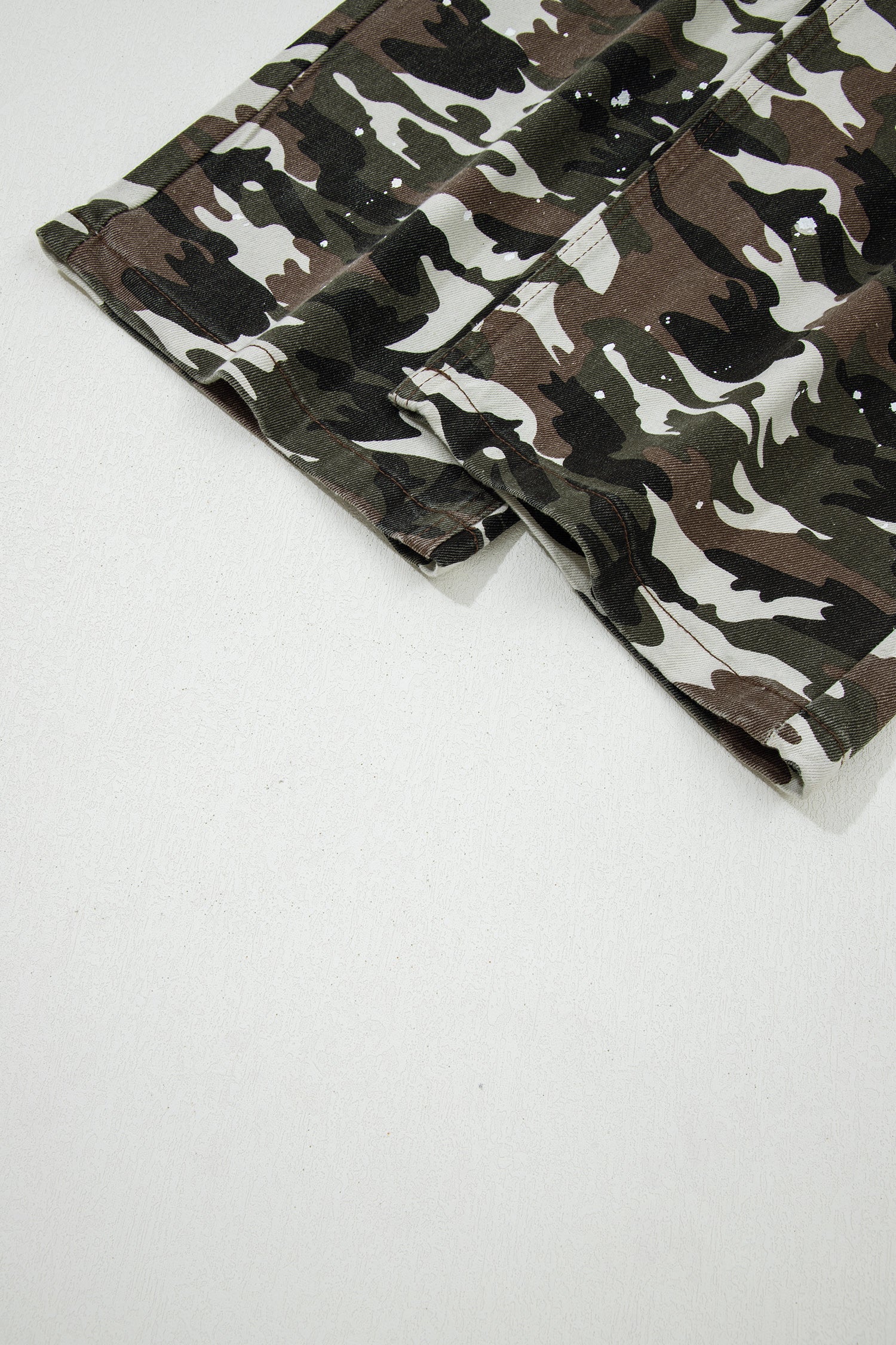 Green Camouflage Print Splashed Distressed Loose Denim Pants-Bottoms/Pants & Culotte-[Adult]-[Female]-2022 Online Blue Zone Planet