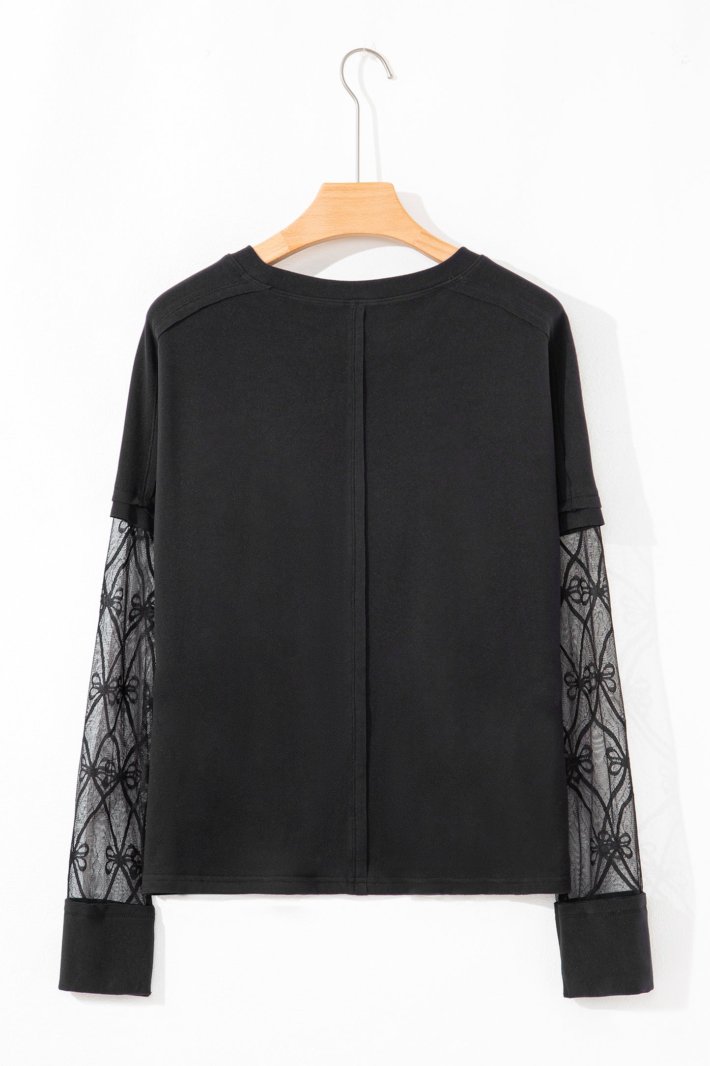 Black Solid Color Bow Textured Patchwork Long Sleeve Tee-Tops/Long Sleeve Tops-[Adult]-[Female]-2022 Online Blue Zone Planet