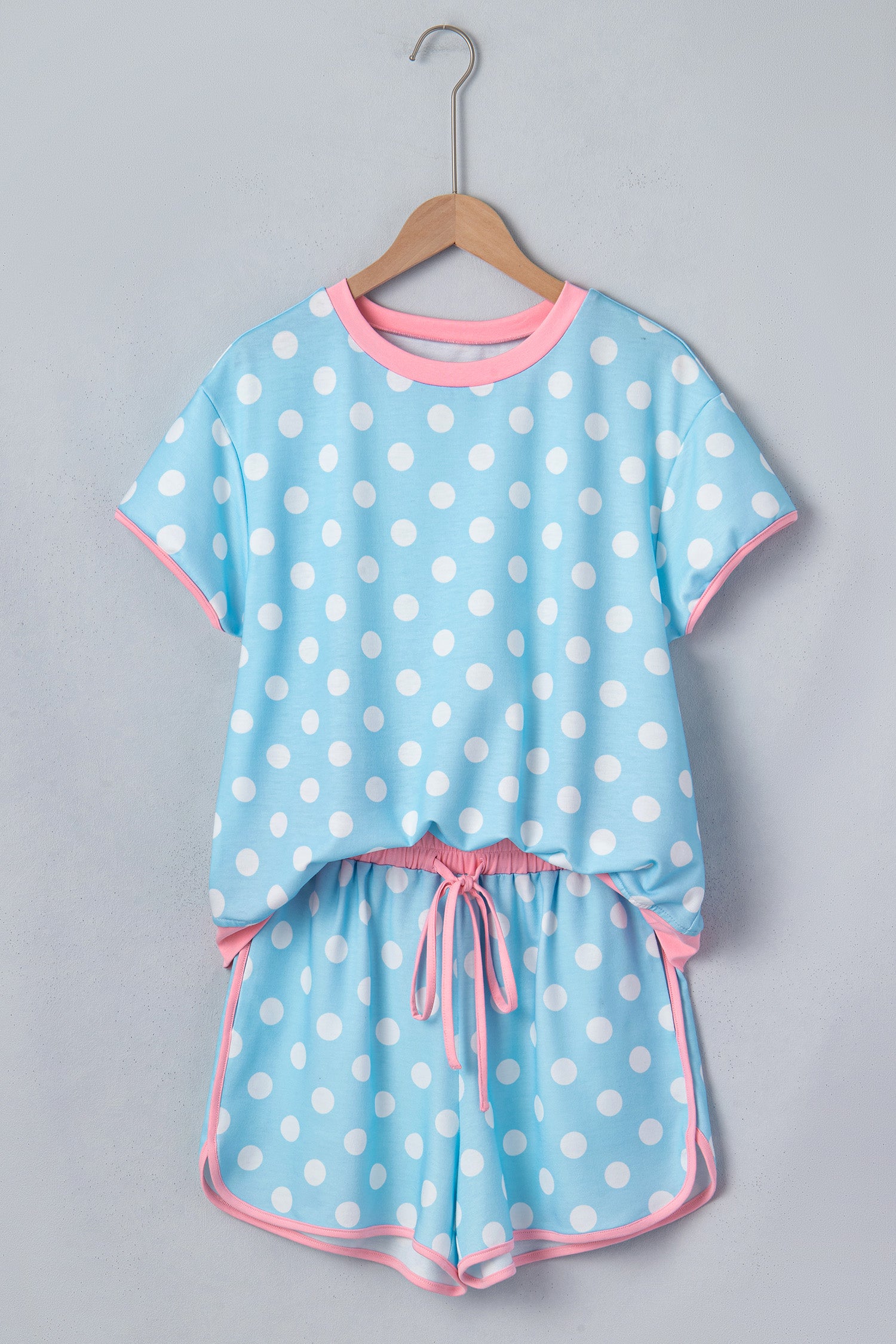 Pink Polka Dot Contrast Edge Casual Short Set-Two Piece Sets/Short Sets-[Adult]-[Female]-2022 Online Blue Zone Planet