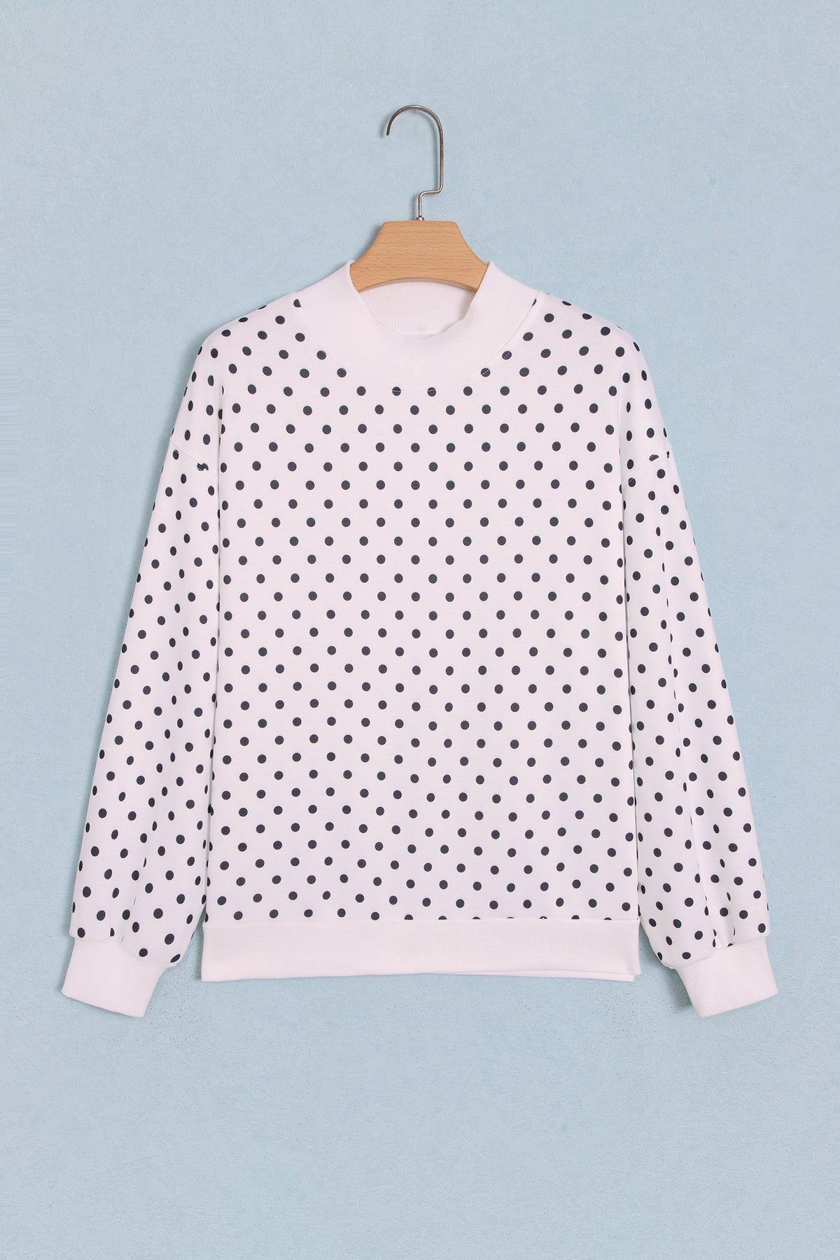 White Casual Polka Dot Mock Neck Sweatshirt-Tops/Sweatshirts & Hoodies-[Adult]-[Female]-2022 Online Blue Zone Planet