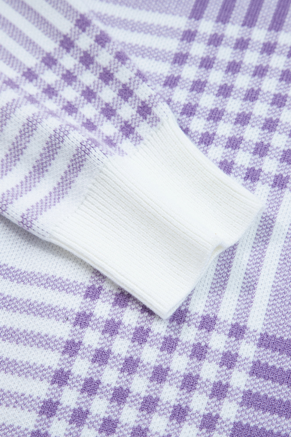 Lilac Plaid Print Ribbed Trim Loose Sweater-TOPS / DRESSES-[Adult]-[Female]-2022 Online Blue Zone Planet