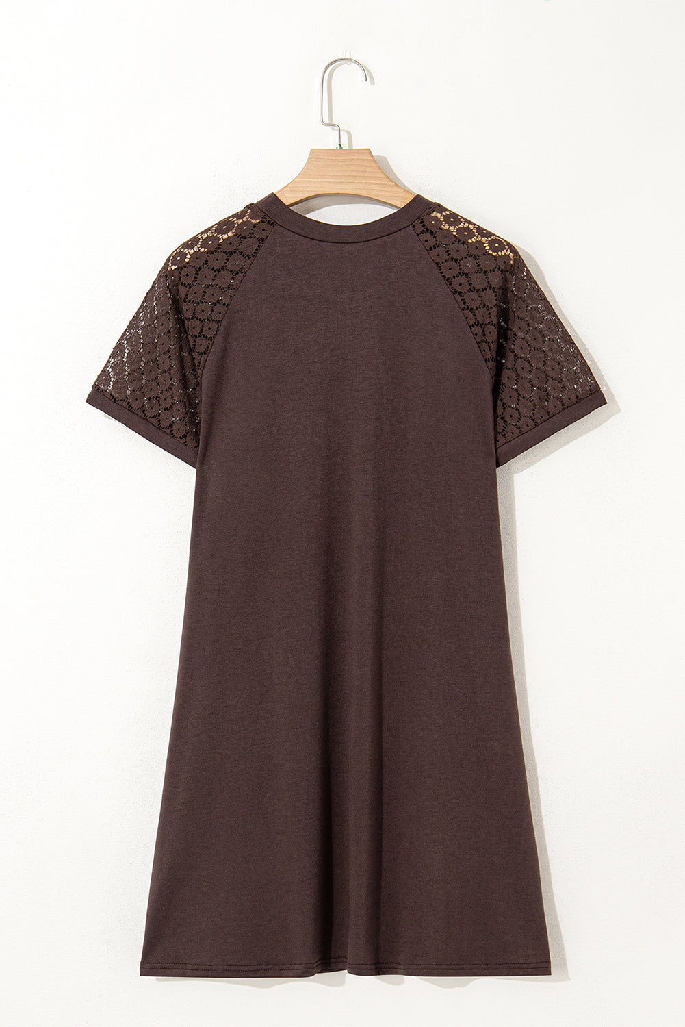 Dark Brown Contrast Lace Raglan Sleeve Pleated Detail Shift Dress-TOPS / DRESSES-[Adult]-[Female]-2022 Online Blue Zone Planet