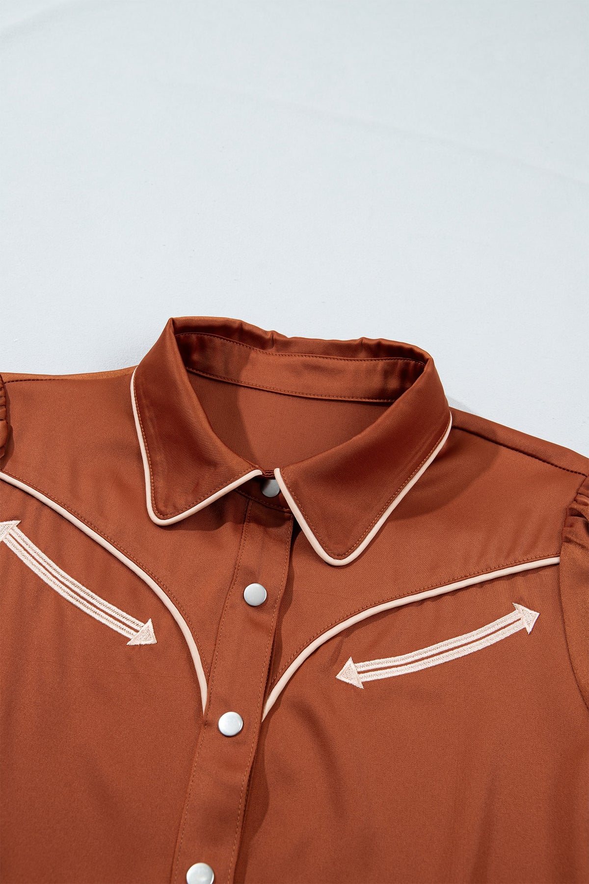 Cinnamon Silky Long Sleeve Button Front Western Fashion Shirt-Tops/Blouses & Shirts-[Adult]-[Female]-2022 Online Blue Zone Planet