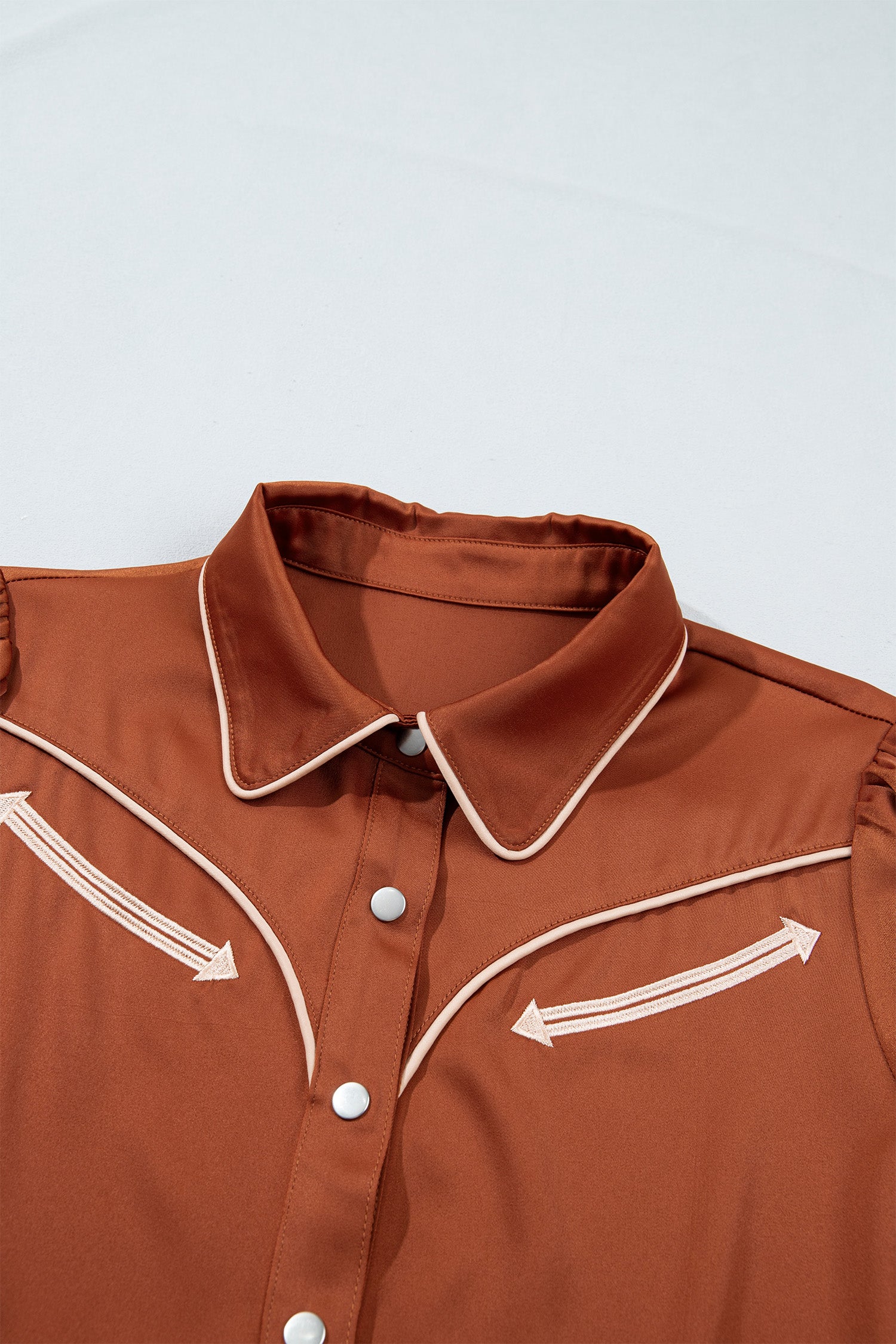 Cinnamon Silky Long Sleeve Button Front Western Fashion Shirt-Tops/Blouses & Shirts-[Adult]-[Female]-2022 Online Blue Zone Planet