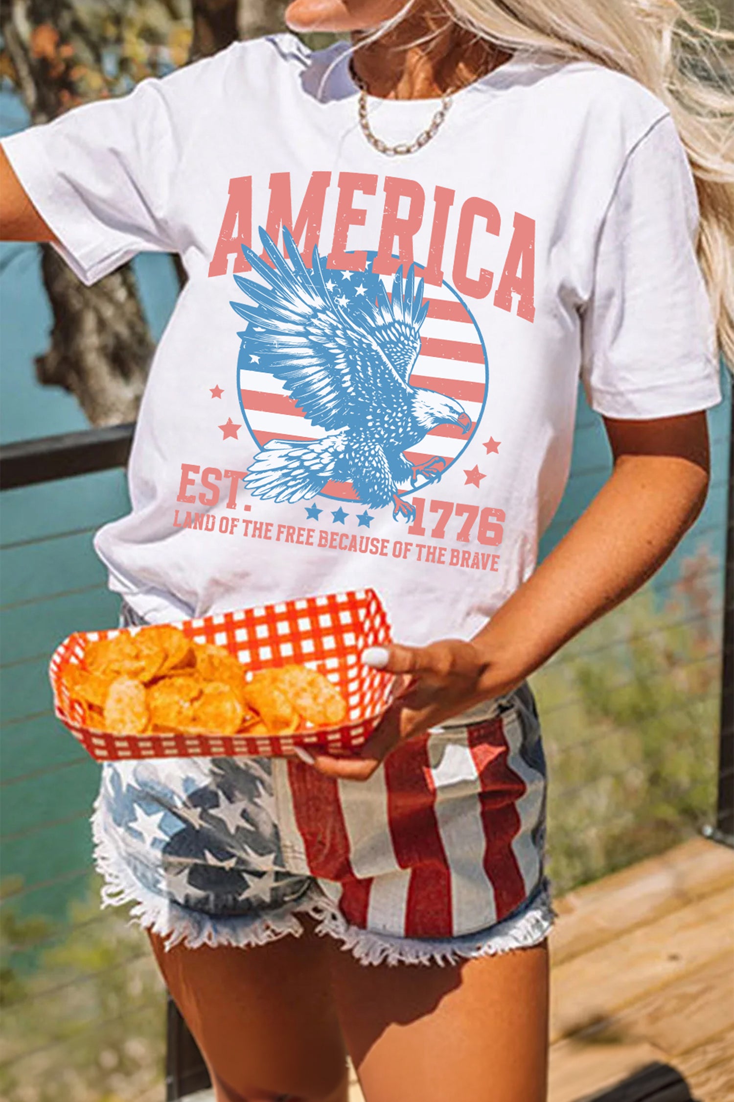 White Vintage America Eagle Printed Freedom Spirit Patriotic Tee-Graphic/Graphic Tees-[Adult]-[Female]-2022 Online Blue Zone Planet