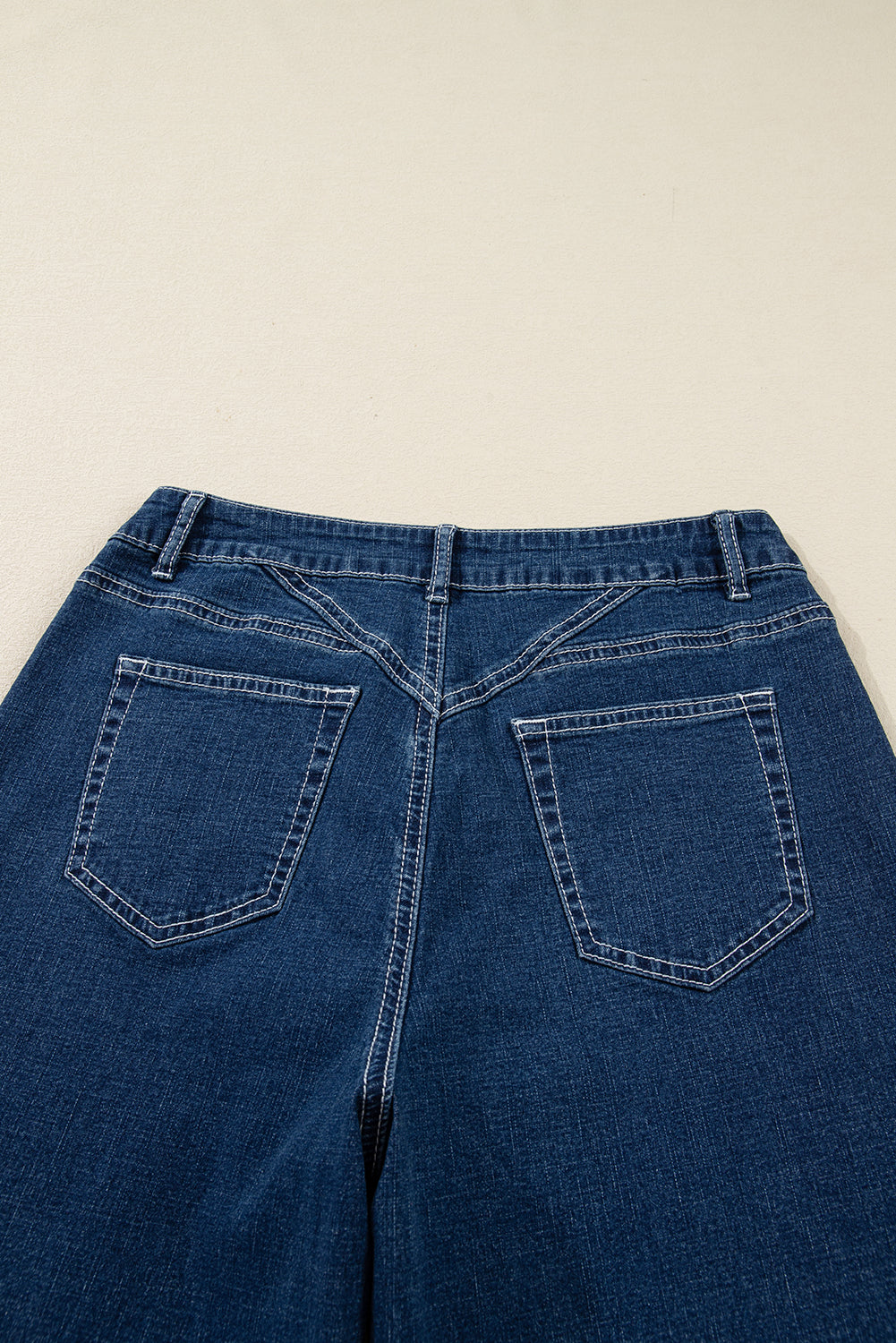 Sail Blue Stitched Waist Detail Loose Cuffed Jeans-Bottoms/Jeans-[Adult]-[Female]-2022 Online Blue Zone Planet