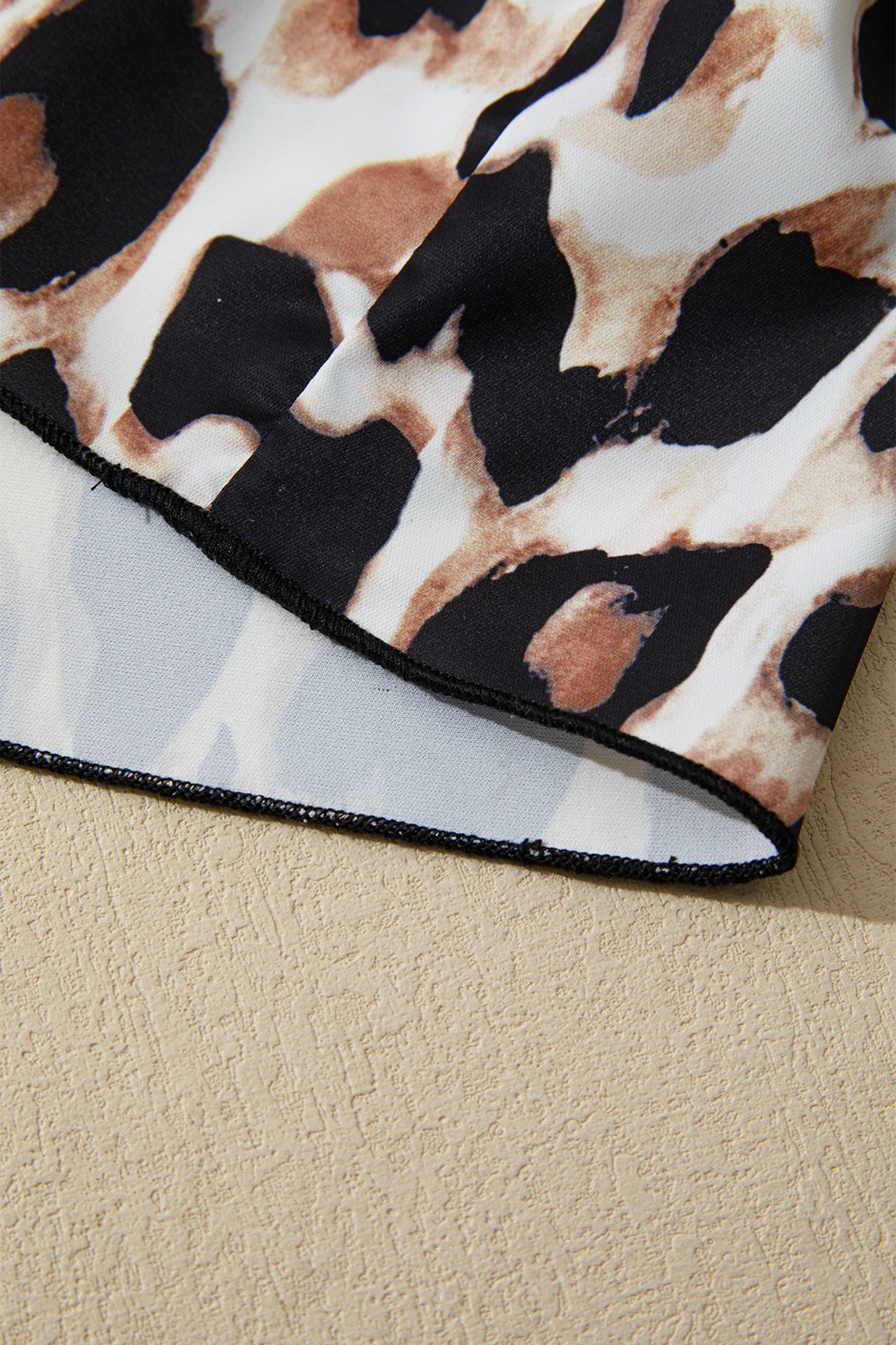 Black Plus Size Leopard Patchwork V Neck 3/4 Sleeve Ruffle Hem Mini Dress-TOPS / DRESSES-[Adult]-[Female]-2022 Online Blue Zone Planet