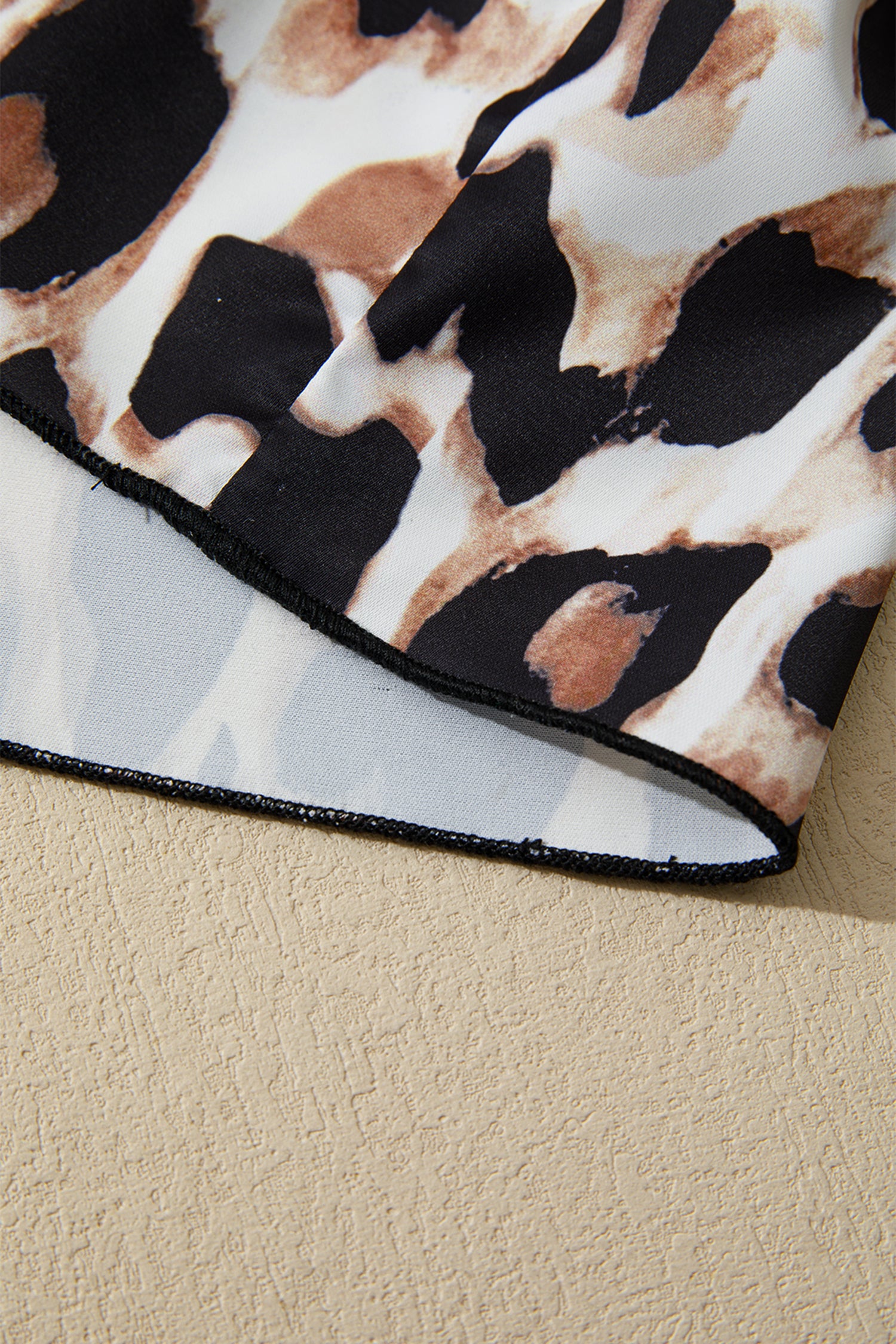 Black Plus Size Leopard Patchwork V Neck 3/4 Sleeve Ruffle Hem Mini Dress-TOPS / DRESSES-[Adult]-[Female]-2022 Online Blue Zone Planet