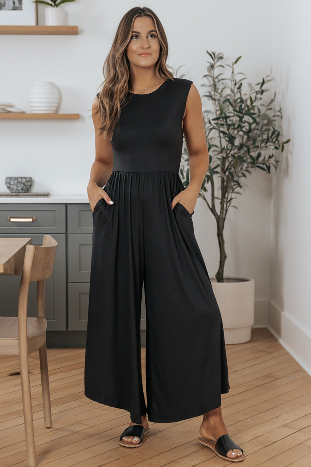 Black Open Back Wide Leg Jumpsuit Blue Zone Planet