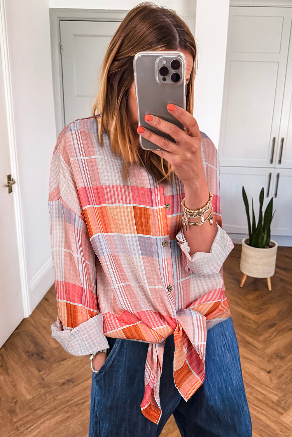 Pink Oversized Check Tunic Shirt-Tops/Blouses & Shirts-[Adult]-[Female]-2022 Online Blue Zone Planet