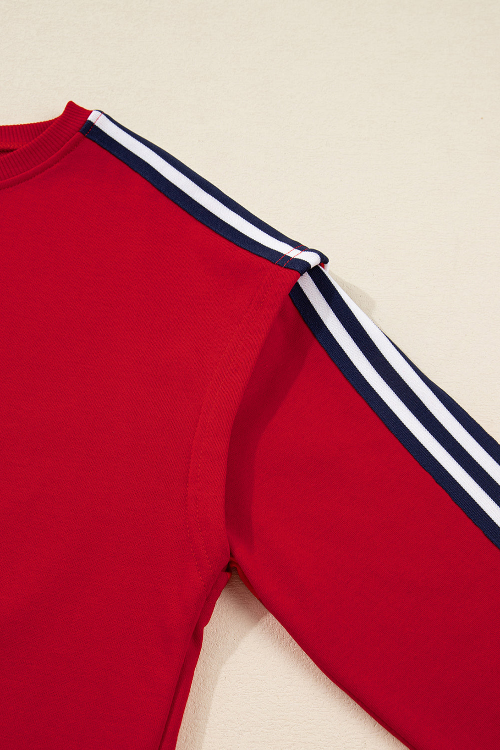 Fiery Red Contrast Striped Detail Varsity Sweatshirt-Tops/Sweatshirts & Hoodies-[Adult]-[Female]-2022 Online Blue Zone Planet