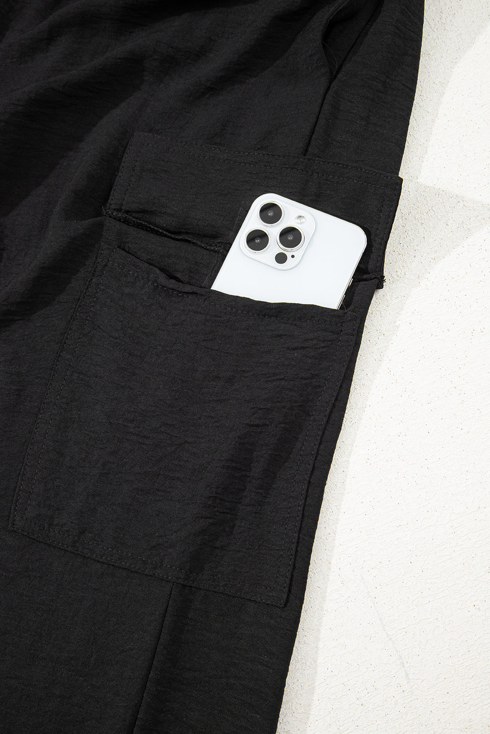 Black Drawstring Frilled Waist Wide Leg Utility Trousers-Bottoms/Pants & Culotte-[Adult]-[Female]-2022 Online Blue Zone Planet