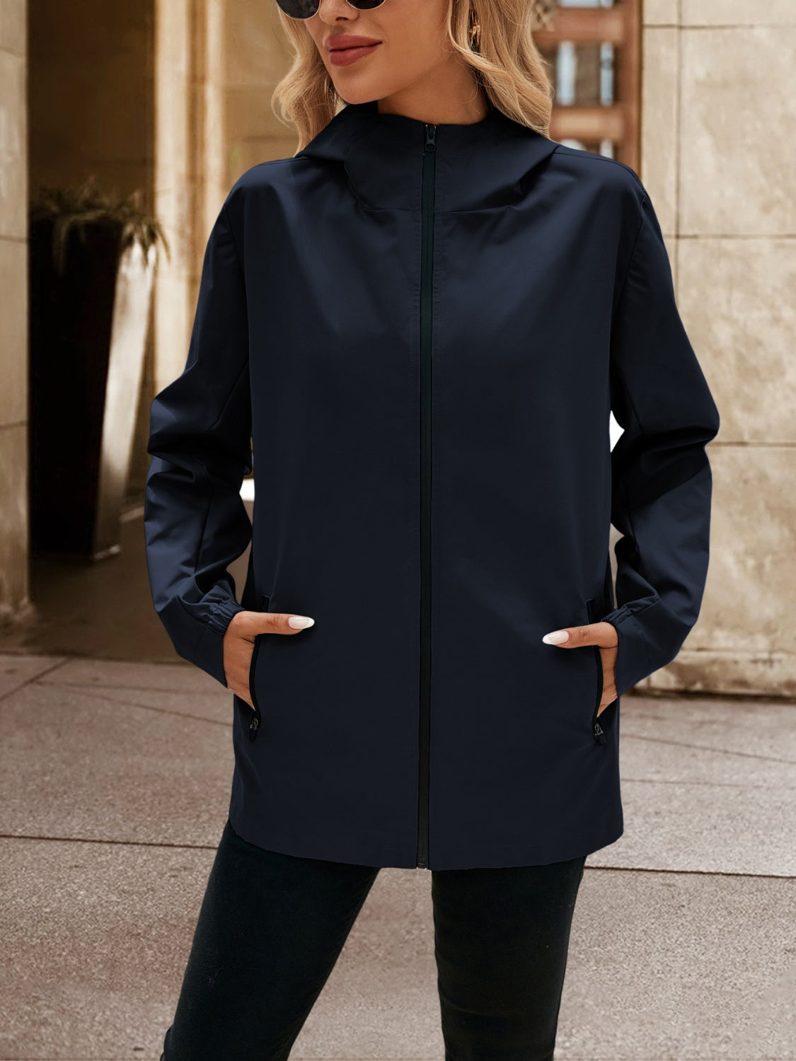 Pocketed Zip Up Hooded Jacket-TOPS / DRESSES-[Adult]-[Female]-2022 Online Blue Zone Planet