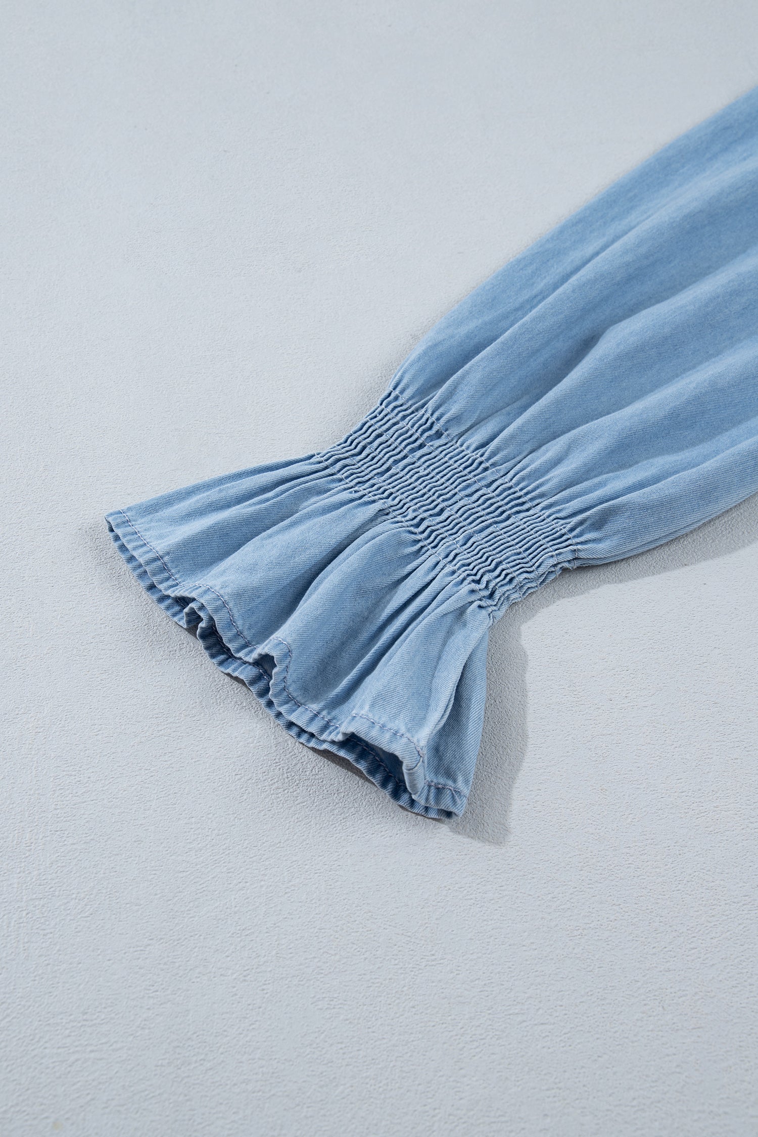 Beau Blue Western Ruffle V Neck Long Sleeve Chambray Blouse-Tops/Blouses & Shirts-[Adult]-[Female]-2022 Online Blue Zone Planet