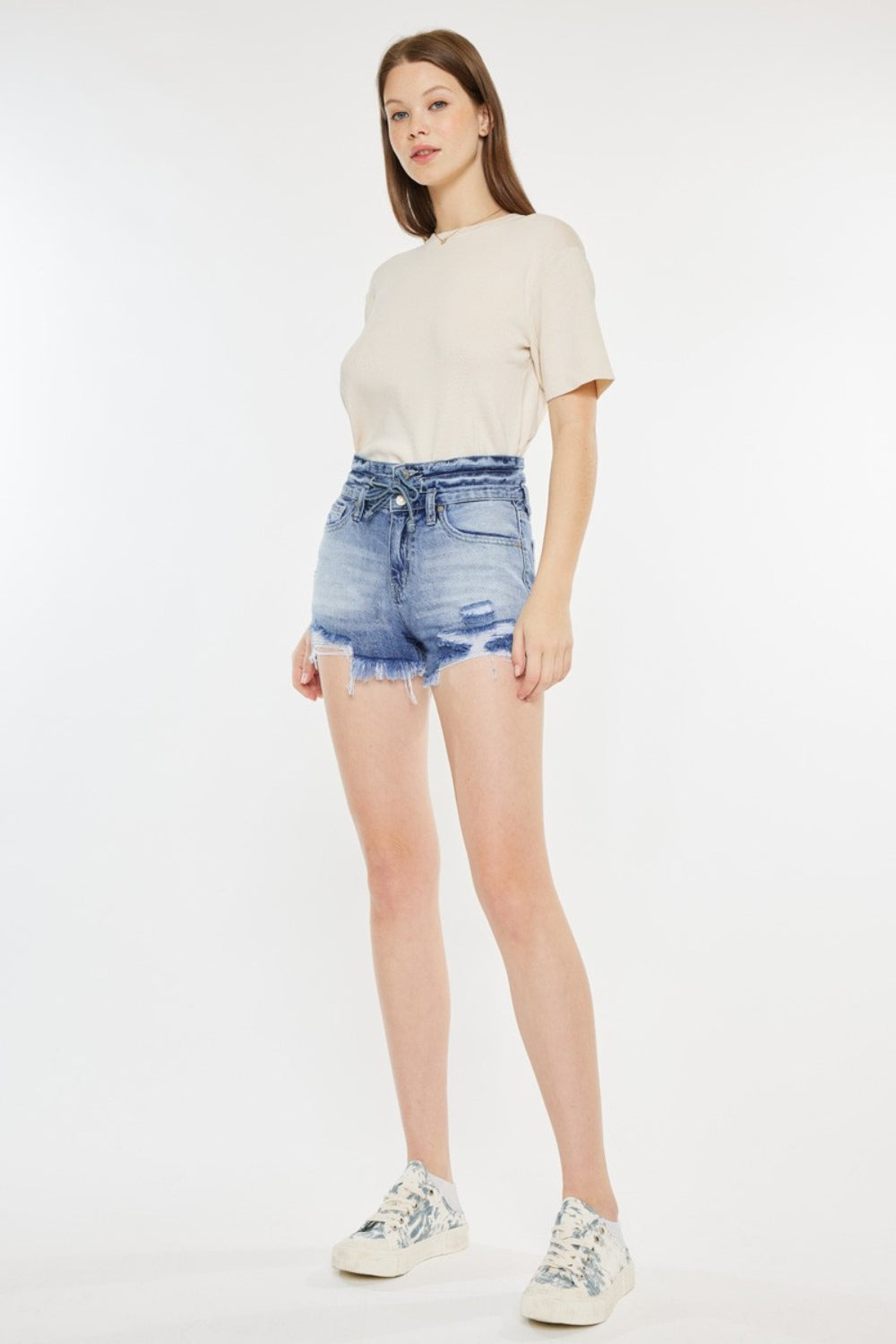 Blue Zone Planet | Kancan High Rise Frayed Hem Denim Shorts-BOTTOMS SIZES SMALL MEDIUM LARGE-[Adult]-[Female]-2022 Online Blue Zone Planet