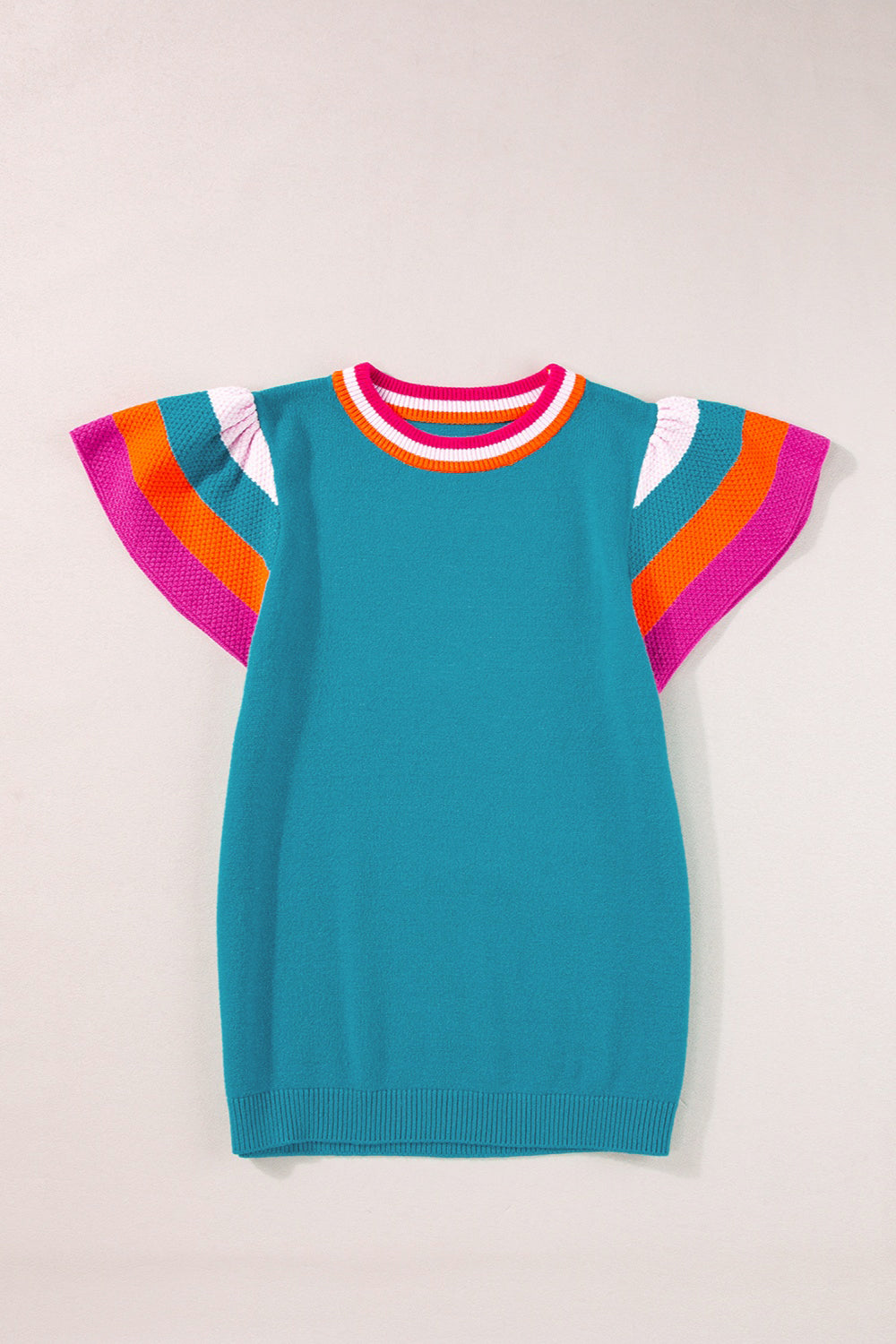 Color Block Round Neck Knit Top-TOPS / DRESSES-[Adult]-[Female]-Cerulean-S-2022 Online Blue Zone Planet