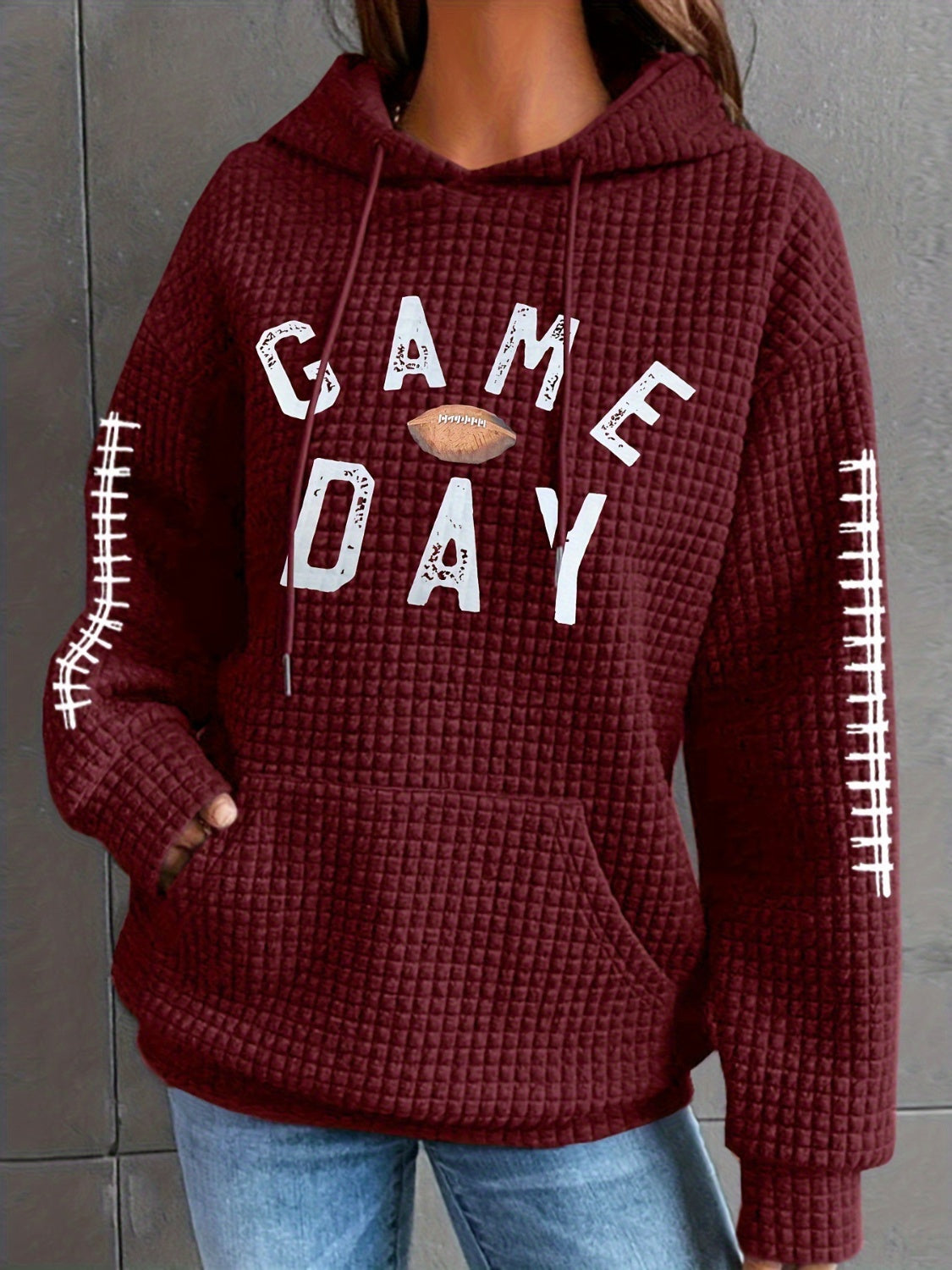 GAME DAY Football Drawstring Long Sleeve Hoodie-TOPS / DRESSES-[Adult]-[Female]-2022 Online Blue Zone Planet