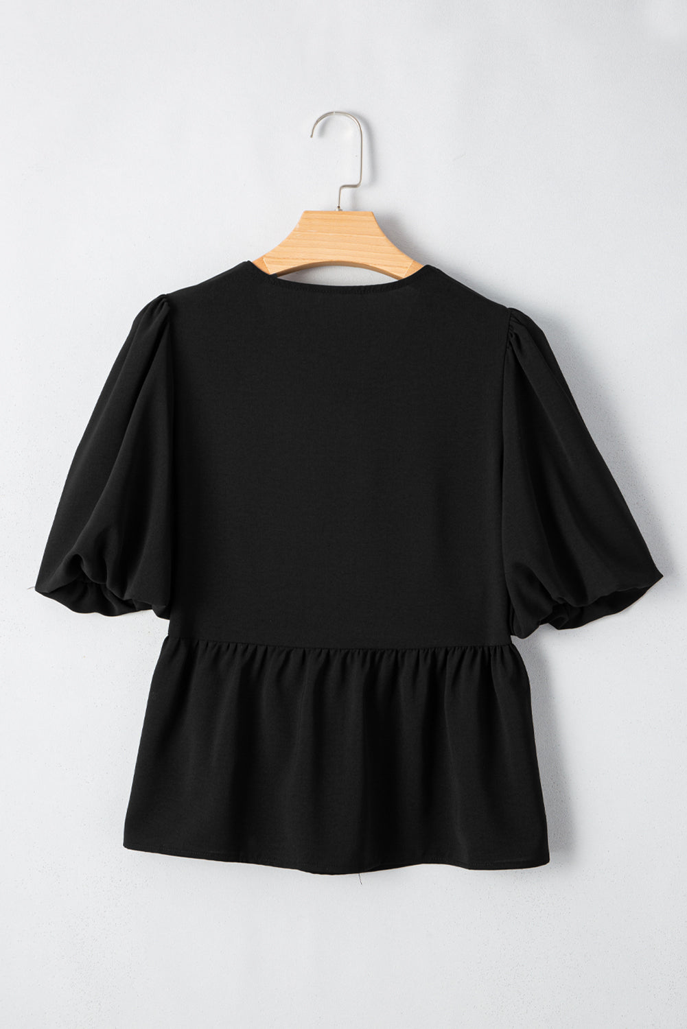 Black Puff Sleeve Bowknot Front Peplum Blouse-Tops/Blouses & Shirts-[Adult]-[Female]-2022 Online Blue Zone Planet