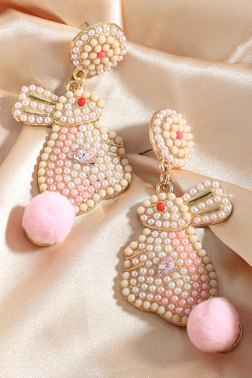 Pink Easter Bunny Pearl Beaded Earrings-Accessories/Jewelry-[Adult]-[Female]-2022 Online Blue Zone Planet