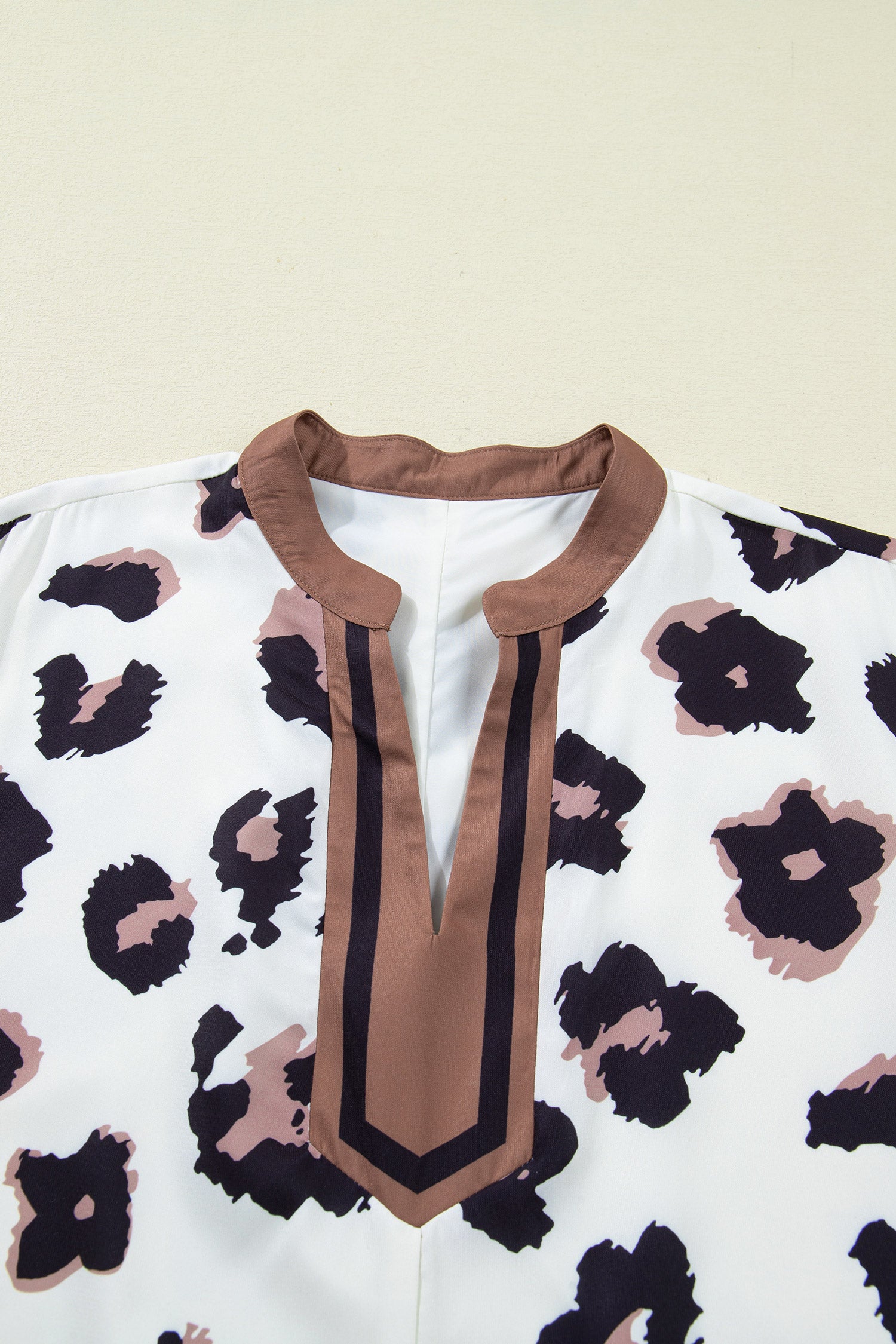 Khaki Leopard Print Contrast V Neck Plus Size Shift Mini Dress-TOPS / DRESSES-[Adult]-[Female]-2022 Online Blue Zone Planet