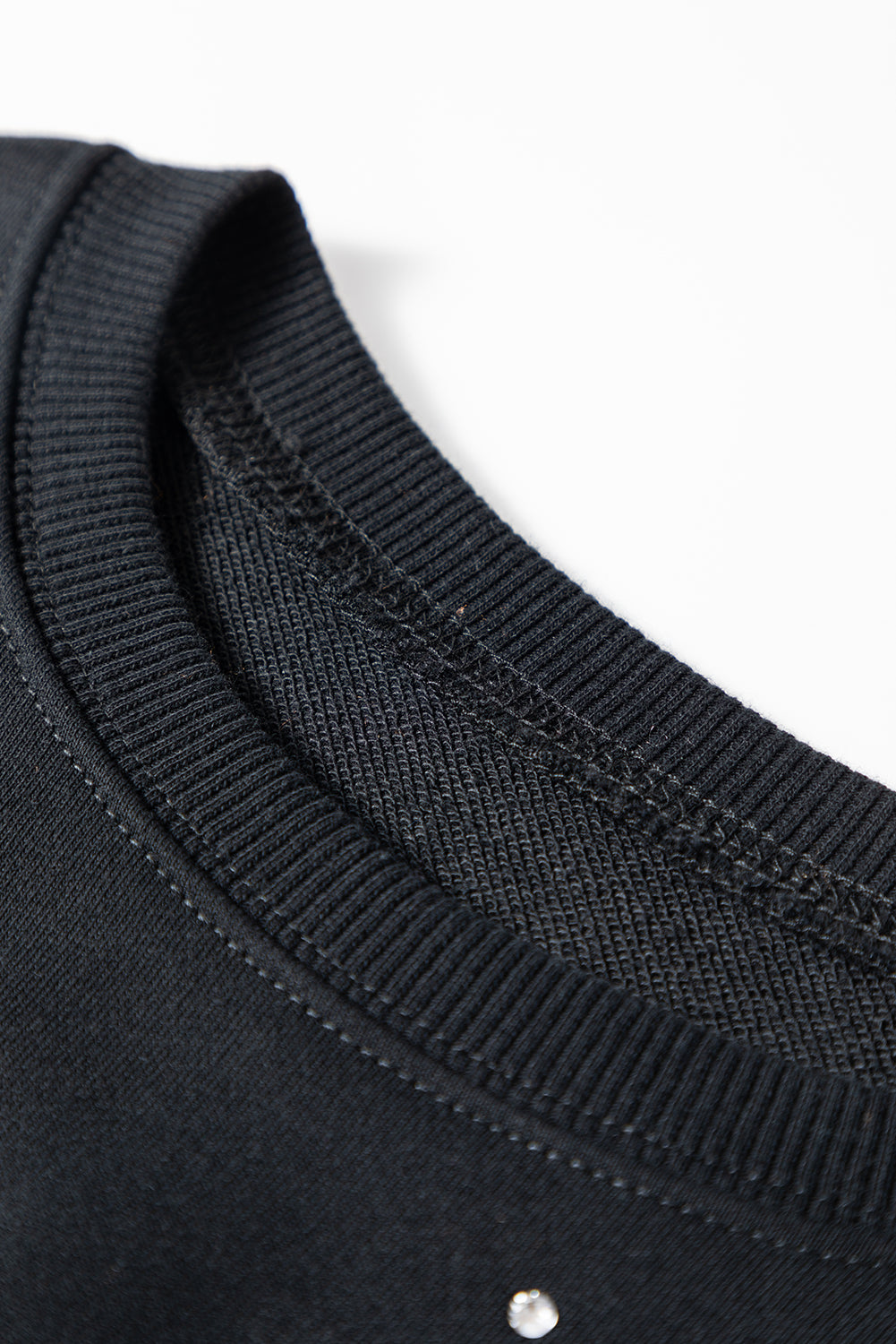 Black Rhinestone Embellished Drop Shoulder Ribbed Cuffs Wholesale Sweatshirt-Tops/Sweatshirts & Hoodies-[Adult]-[Female]-2022 Online Blue Zone Planet