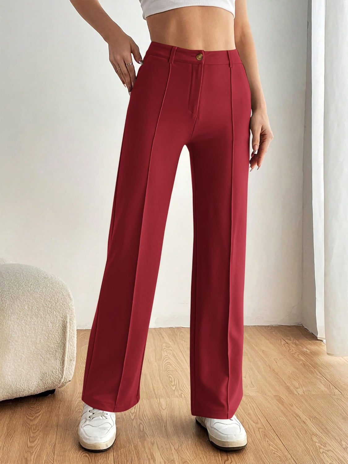 High Waist Wide Leg Pants-BOTTOMS SIZES SMALL MEDIUM LARGE-[Adult]-[Female]-Rust-S-2022 Online Blue Zone Planet