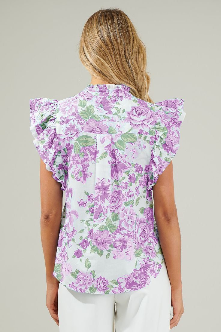 Green Floral Print Ruffle Sleeve Frilly Button Up Shirt-Tops/Blouses & Shirts-[Adult]-[Female]-2022 Online Blue Zone Planet
