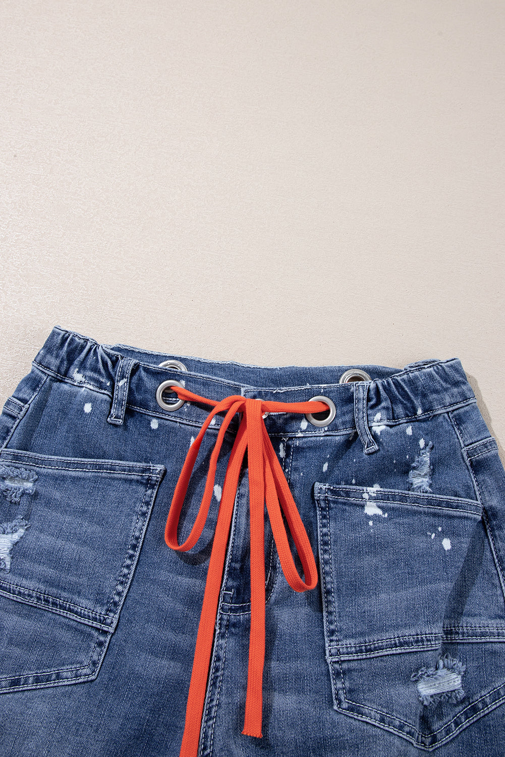 Ashleigh Blue Ripped Splattering Paint Rope Waist Cropped Straight Jeans-Bottoms/Jeans-[Adult]-[Female]-2022 Online Blue Zone Planet