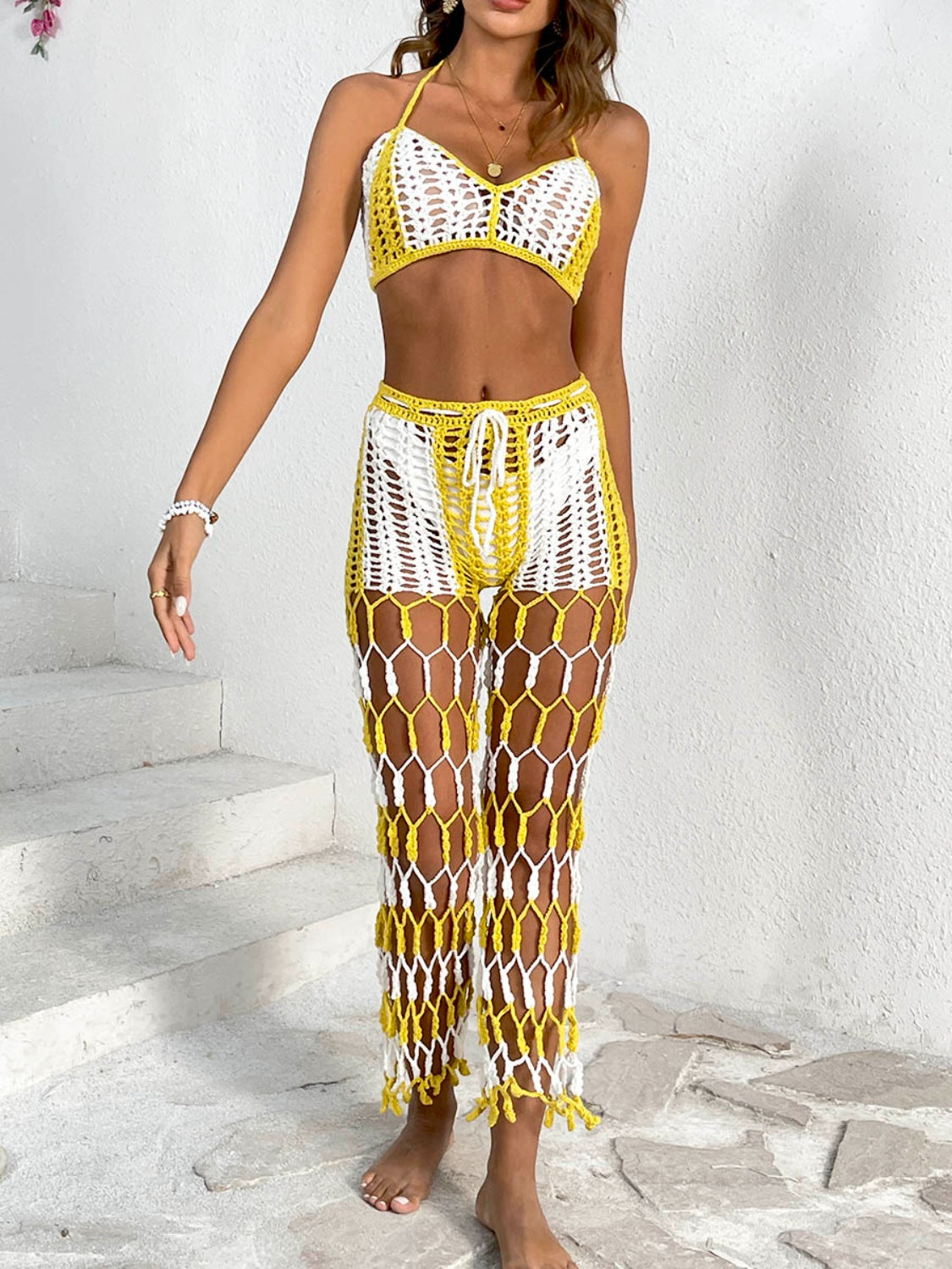 Blue Zone Planet | Cutout Halter Neck Top and Pants Two-Piece Swim Set-TOPS / DRESSES-[Adult]-[Female]-2022 Online Blue Zone Planet