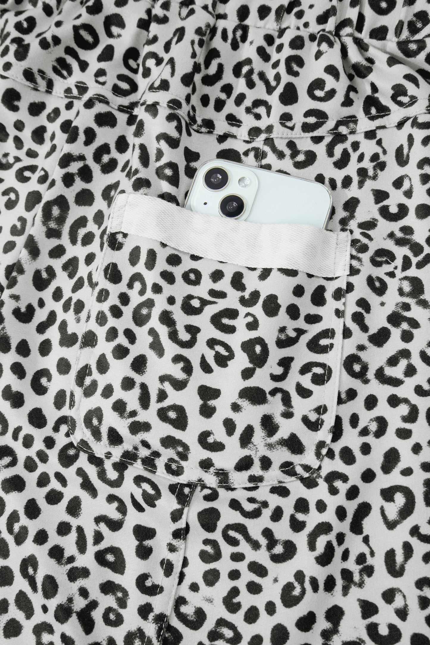 Gray Animal Print Wide Leg Terry Knit Pants