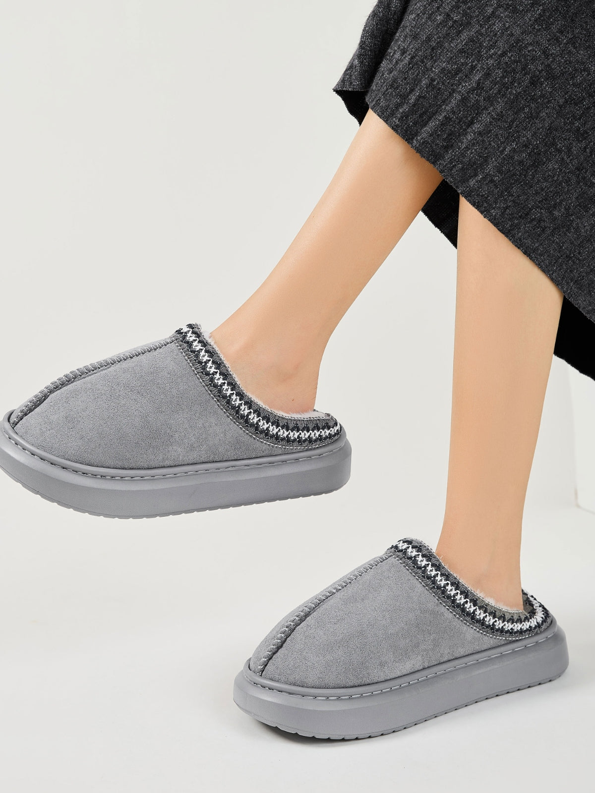 Blue Zone Planet | Faux Fur Suede Platform Slippers-SHOES-[Adult]-[Female]-Gray-36-37(US5-6)-2022 Online Blue Zone Planet