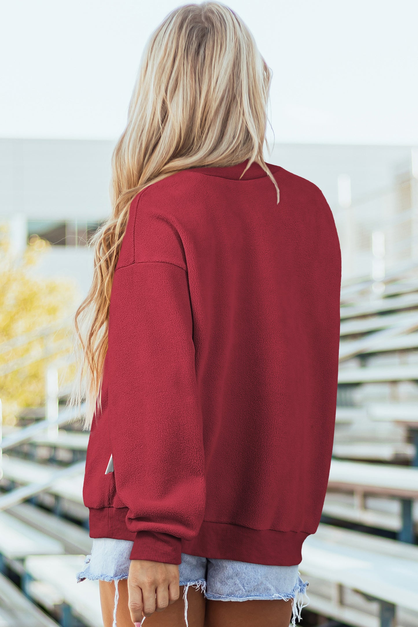 Red Dahlia Oversize Drop Shoulder Reversible Mock Neck Sweatshirt-Tops/Sweatshirts & Hoodies-[Adult]-[Female]-2022 Online Blue Zone Planet