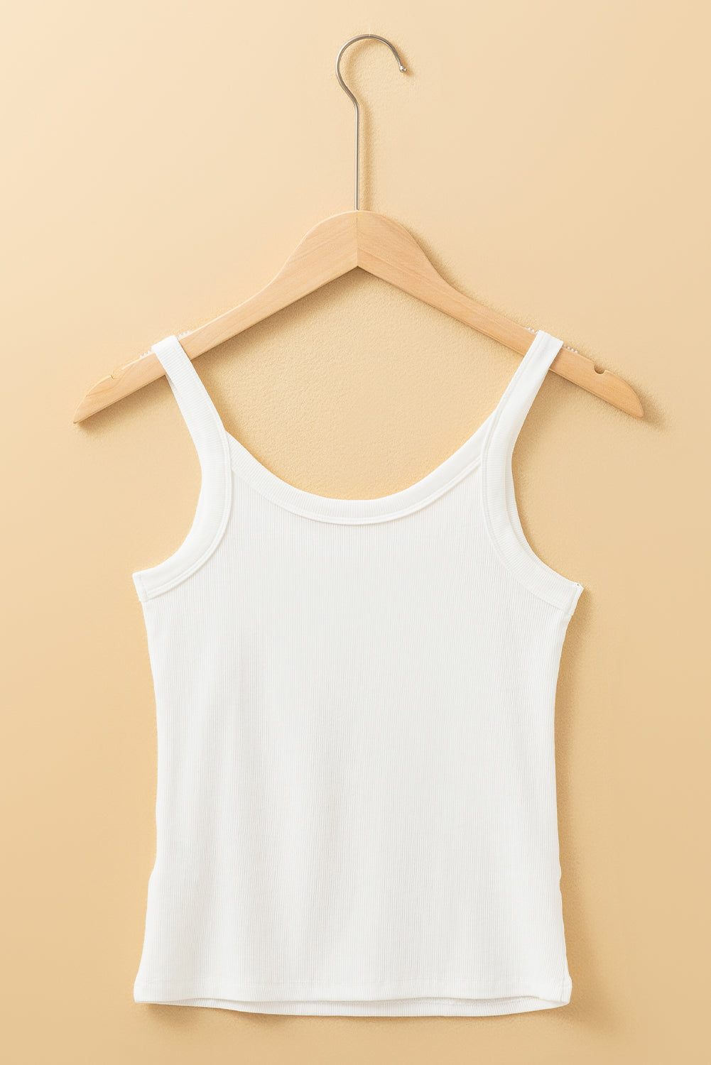 White Solid Color Ribbed Knit Scoop Neck Tank Top-Tank Tops-[Adult]-[Female]-2022 Online Blue Zone Planet