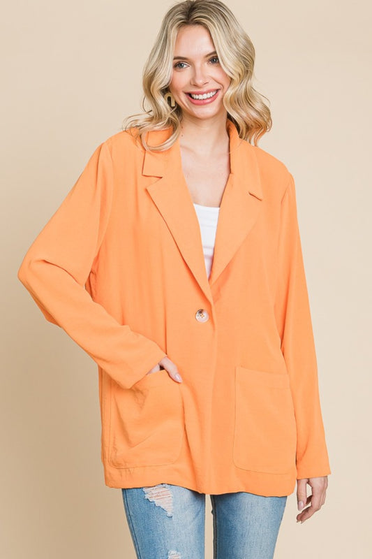 Culture Code One Button Long Sleeve Blazer with Pockets-TOPS / DRESSES-[Adult]-[Female]-Salmon-S-2022 Online Blue Zone Planet