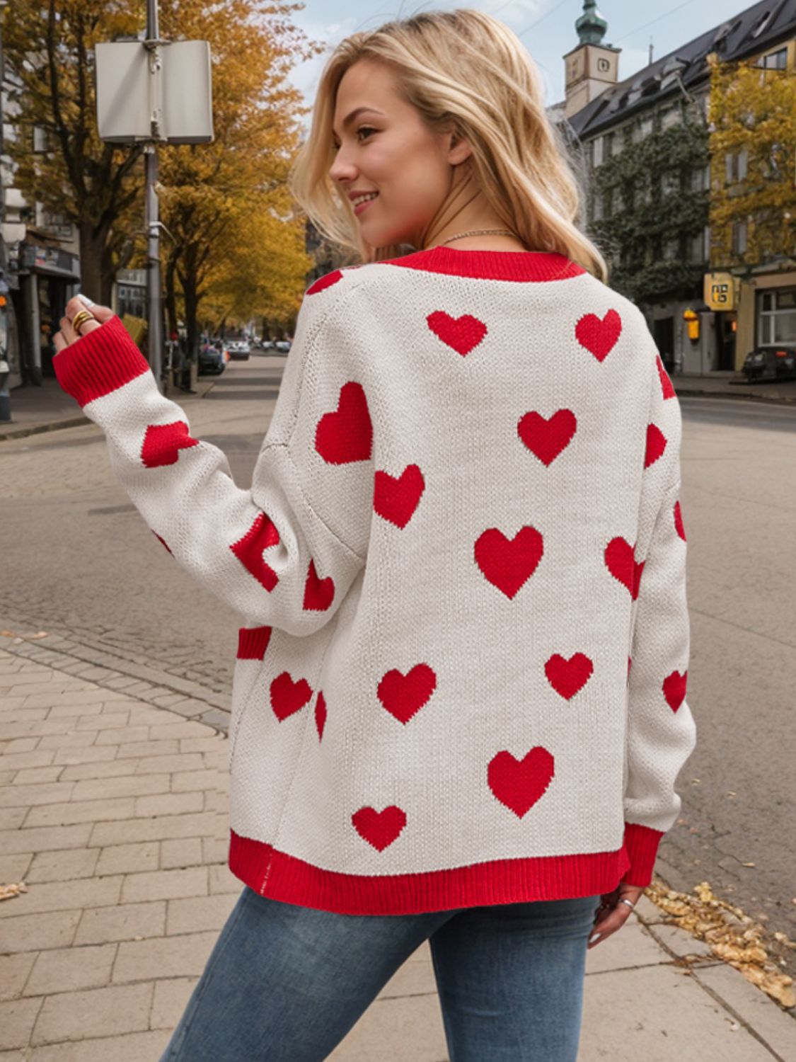 Heart Button Up Dropped Shoulder Long Sleeve Cardigan-TOPS / DRESSES-[Adult]-[Female]-2022 Online Blue Zone Planet