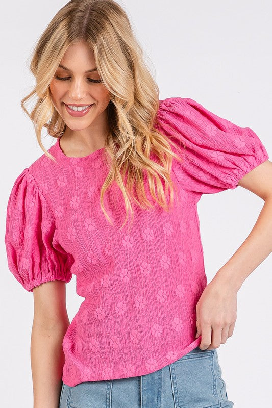 Mittoshop Flower Pattern Round Neck Short Sleeve Top-TOPS / DRESSES-[Adult]-[Female]-2022 Online Blue Zone Planet