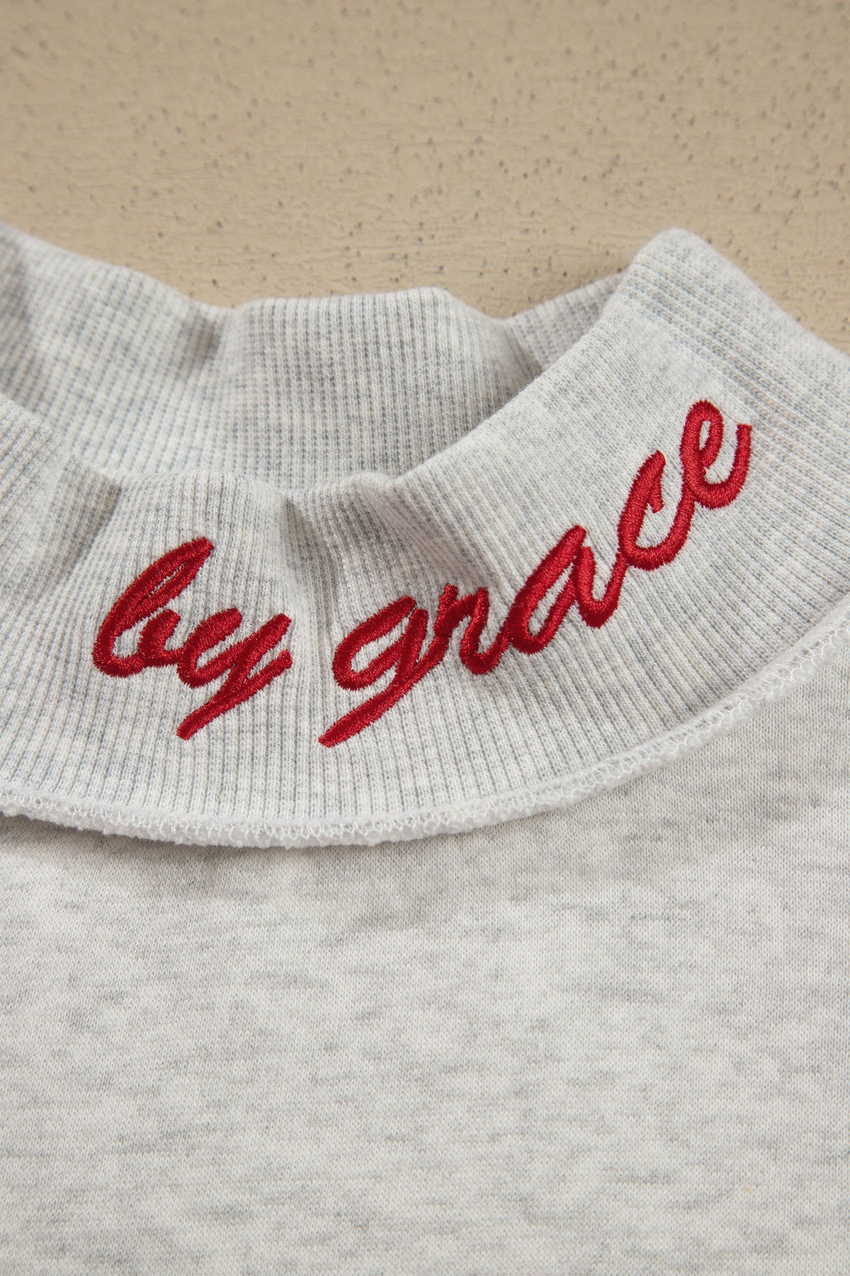 Gray Saved By Grace Embroidered Detail Letter Graphic High Neck Sweatshirt-Tops/Sweatshirts & Hoodies-[Adult]-[Female]-2022 Online Blue Zone Planet