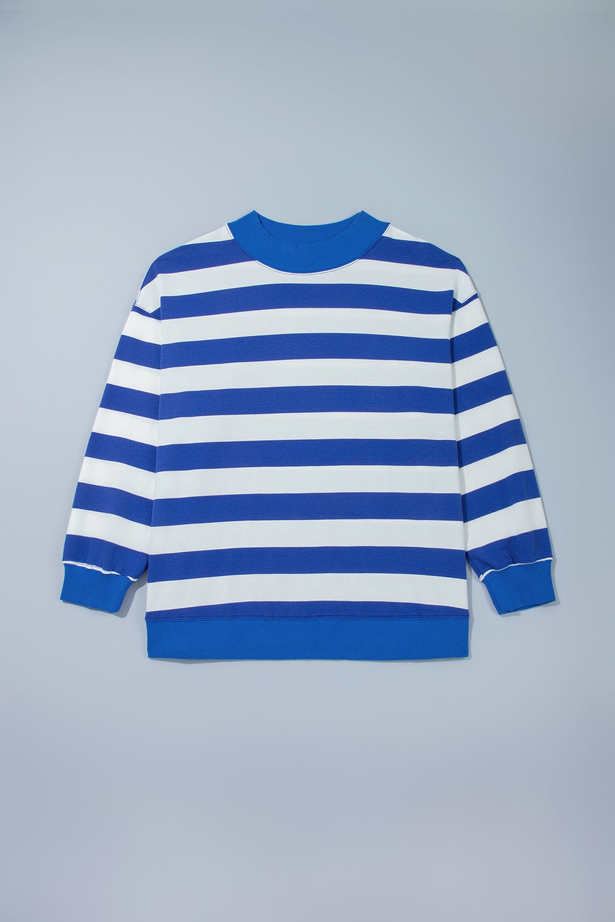 Orange Stripe Ribbed Trim Stand Neck Dropped Shoulder Plus Size Sweatshirt-Plus Size/Plus Size Sweatshirts & Hoodies-[Adult]-[Female]-2022 Online Blue Zone Planet