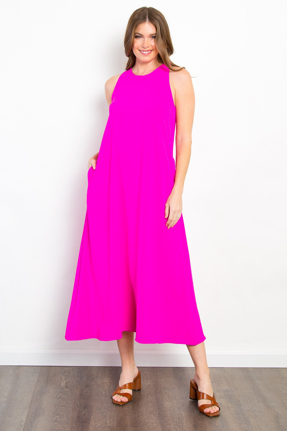 Be Stage Midi Tank Dress with Pockets-TOPS / DRESSES-[Adult]-[Female]-Magenta-S-2022 Online Blue Zone Planet