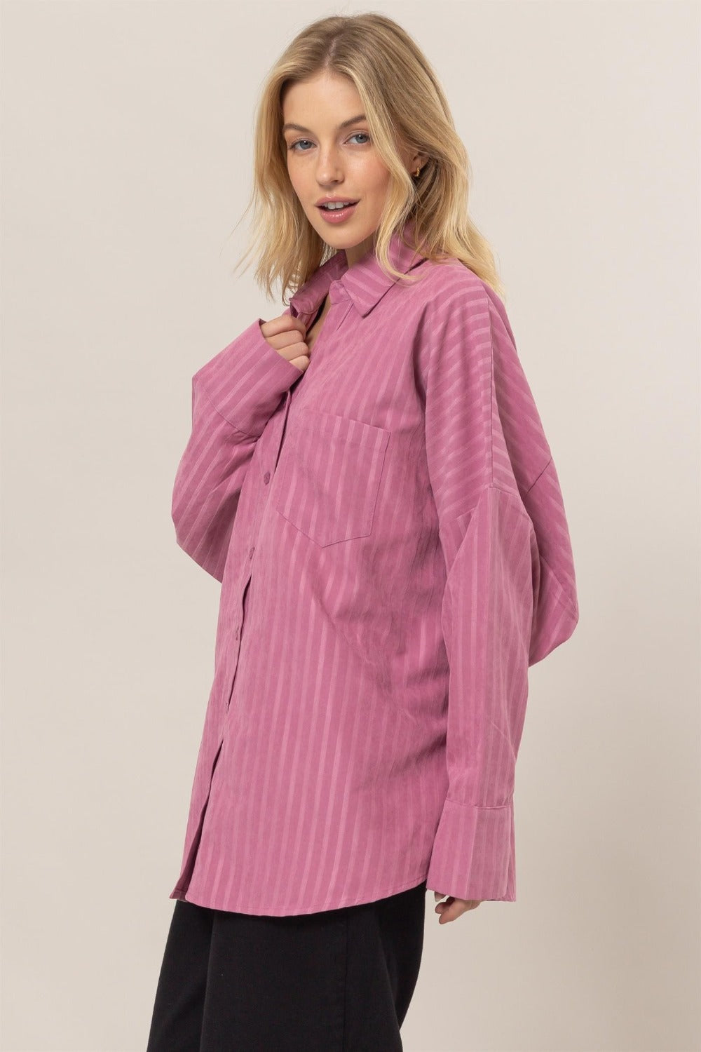 HYFVE Stripe Button Down Long Sleeve Oversized Shirt-TOPS / DRESSES-[Adult]-[Female]-2022 Online Blue Zone Planet