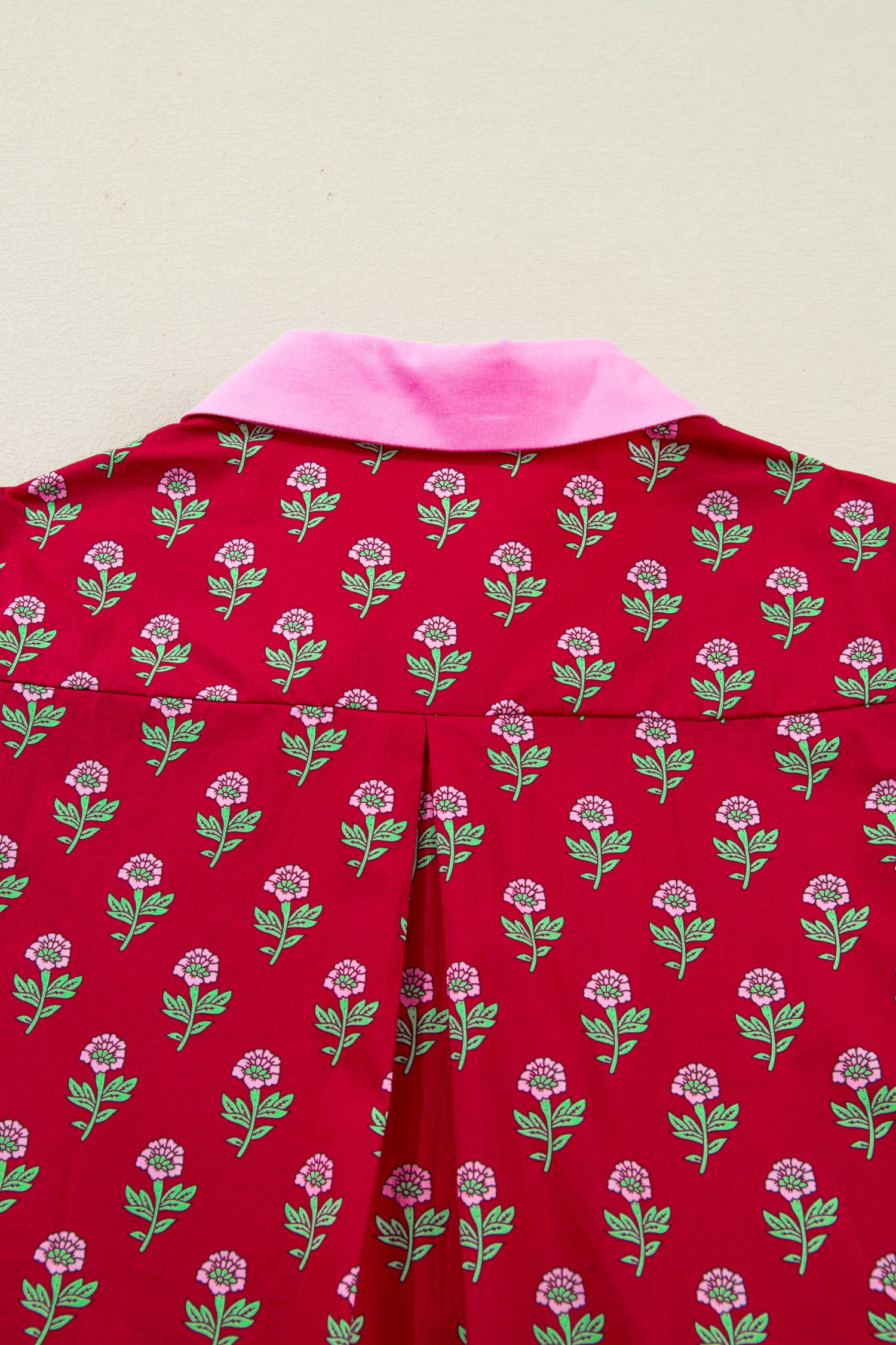 Red Floral Print Contrasted V Neck Short Bubble Sleeve Mini Dress-TOPS / DRESSES-[Adult]-[Female]-2022 Online Blue Zone Planet