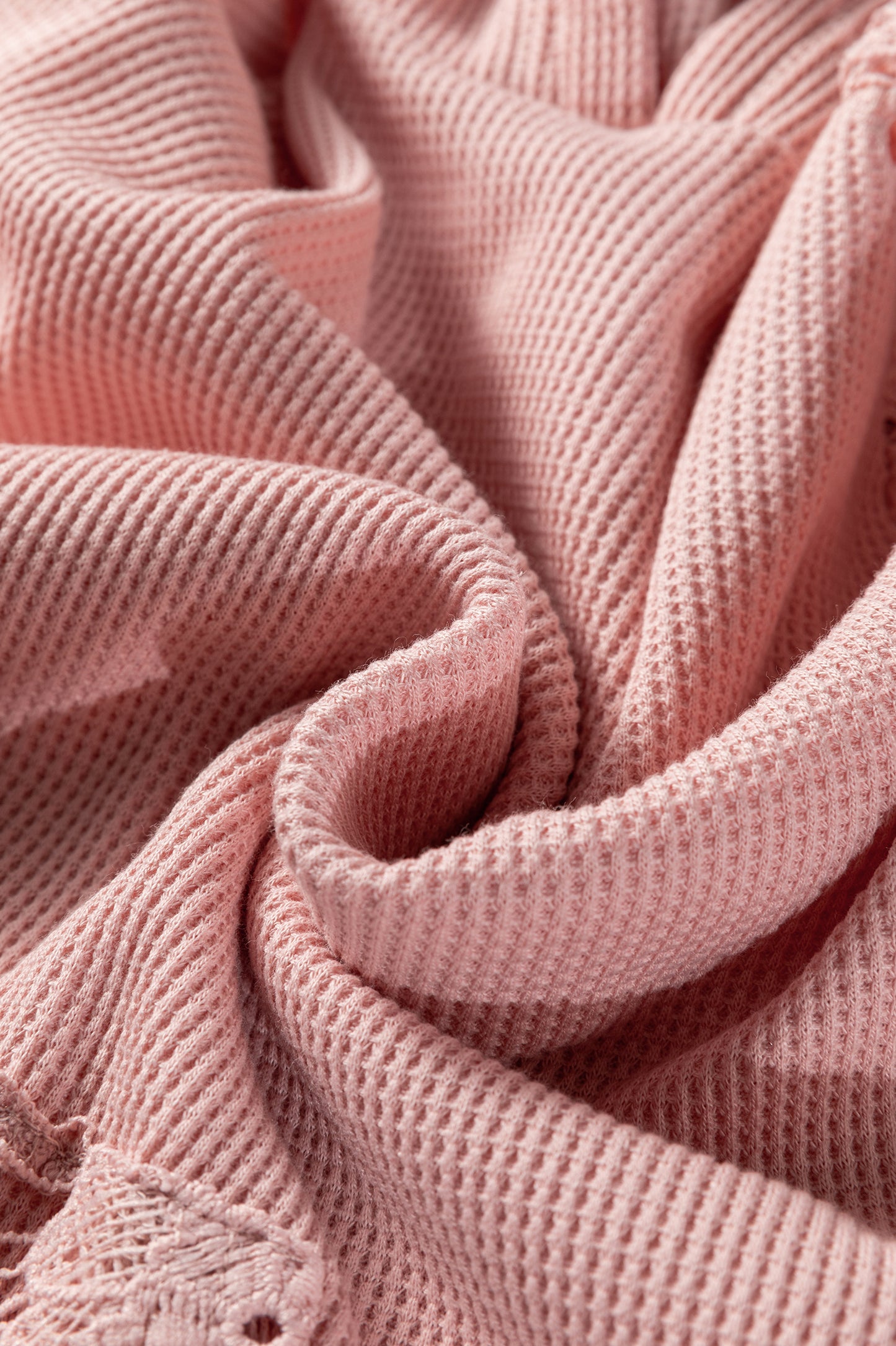 Gossamer Pink Lace Patchwork Raglan Sleeve Kangaroo Pocket Waffle Hoodie-Tops / Dresses-[Adult]-[Female]-2022 Online Blue Zone Planet