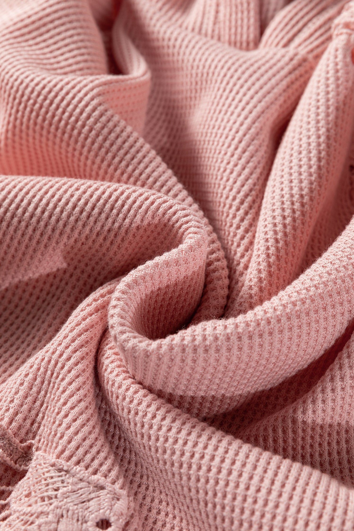 Gossamer Pink Lace Patchwork Raglan Sleeve Kangaroo Pocket Waffle Hoodie-Tops / Dresses-[Adult]-[Female]-2022 Online Blue Zone Planet