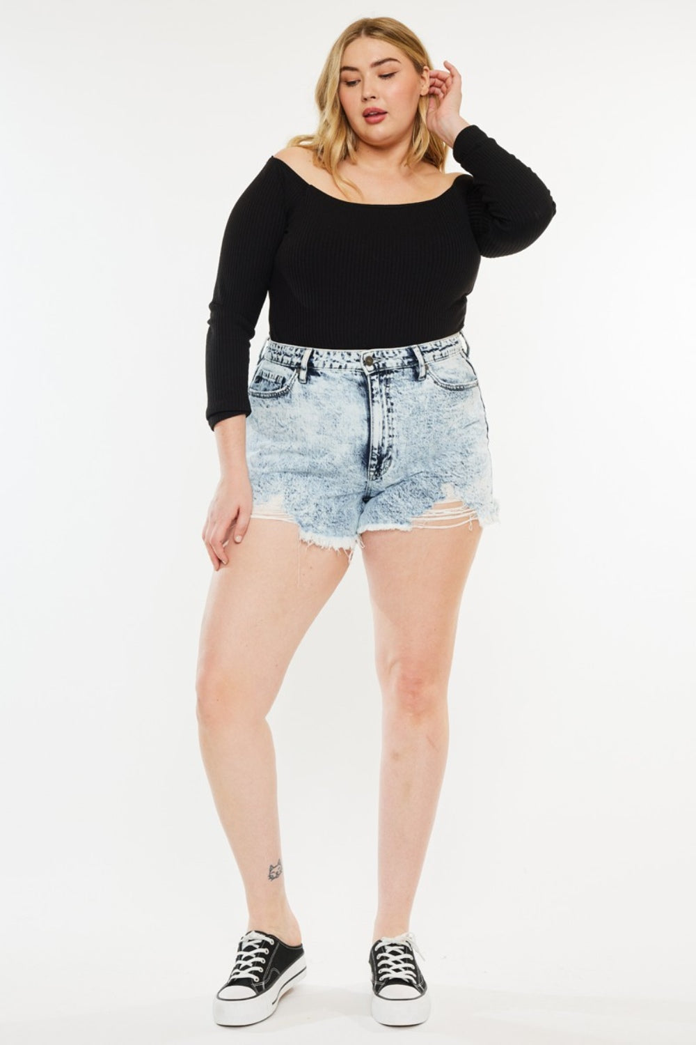 Kancan Full Size Distressed High Waist Denim Shorts-BOTTOMS SIZES SMALL MEDIUM LARGE-[Adult]-[Female]-2022 Online Blue Zone Planet