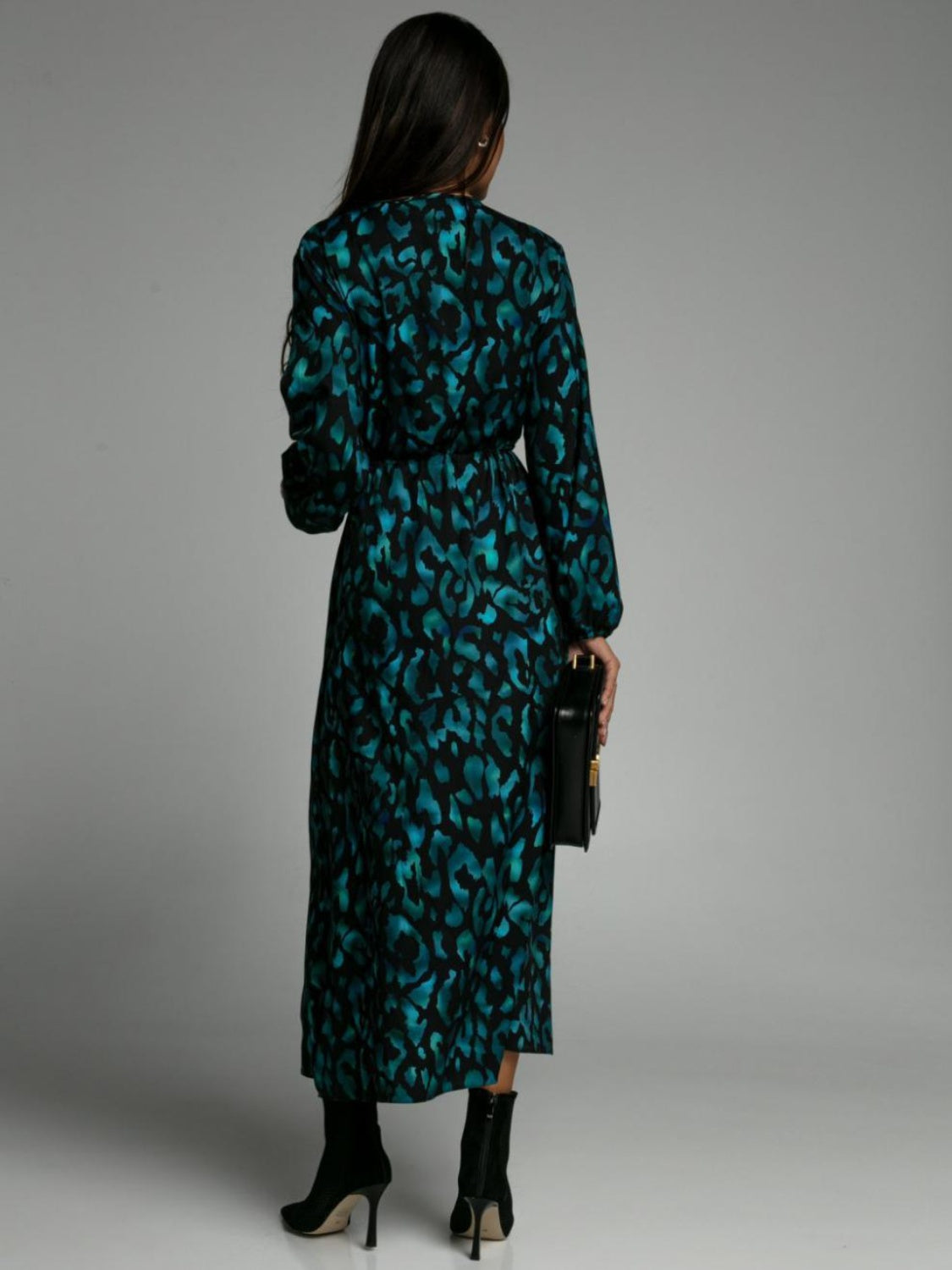 Blue Zone Planet | Slit Printed Surplice Long Sleeve Dress-TOPS / DRESSES-[Adult]-[Female]-2022 Online Blue Zone Planet