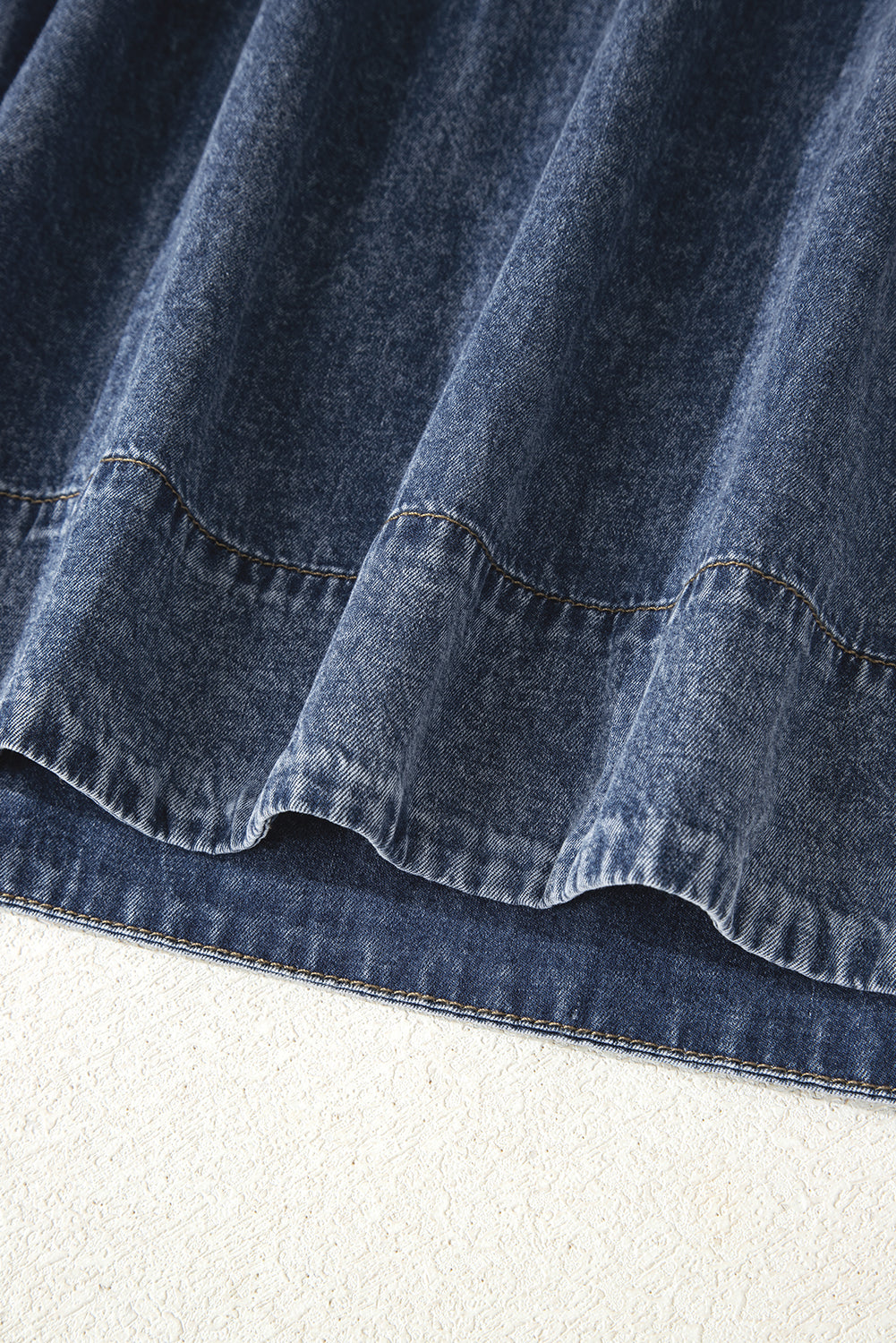 Sail Blue 3/4 Sleeve Tied V Neck Pleated Denim Mini Dress-TOPS / DRESSES-[Adult]-[Female]-2022 Online Blue Zone Planet