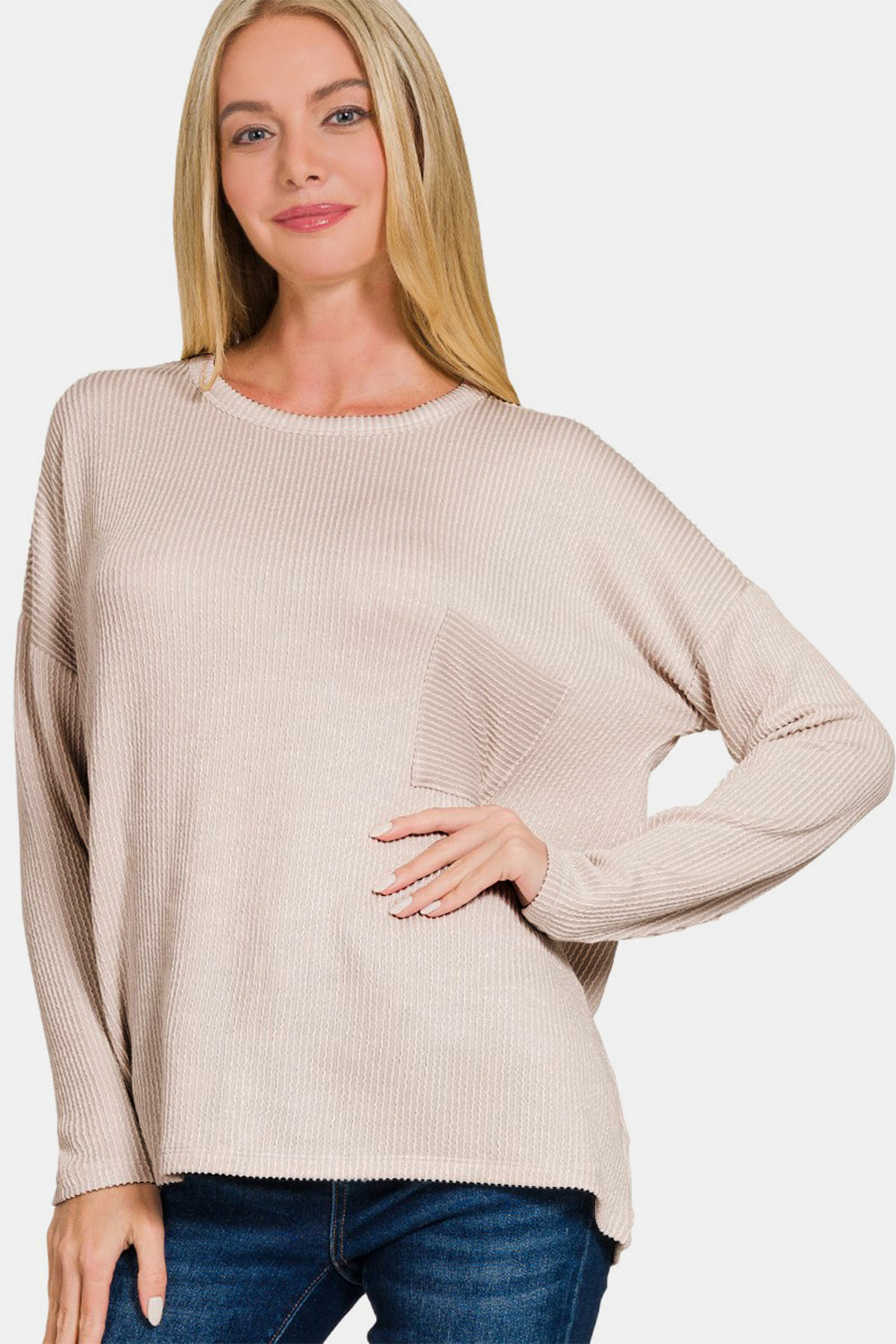 Zenana Ribbed Striped Long Sleeve T-Shirt-TOPS / DRESSES-[Adult]-[Female]-2022 Online Blue Zone Planet